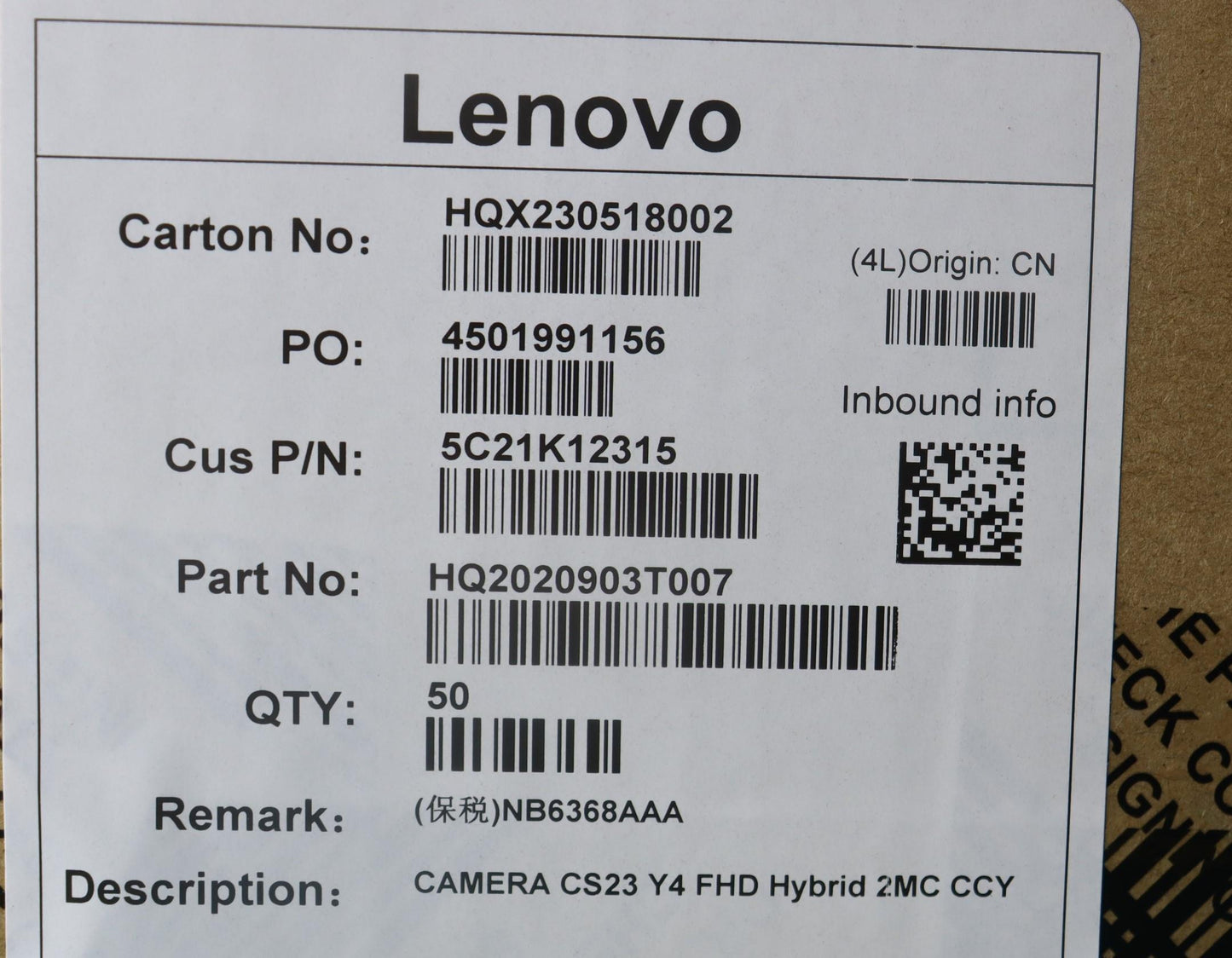 Lenovo Camera Cs23 Y4 Fhd Hybrid 2Mc - 5C21K12315