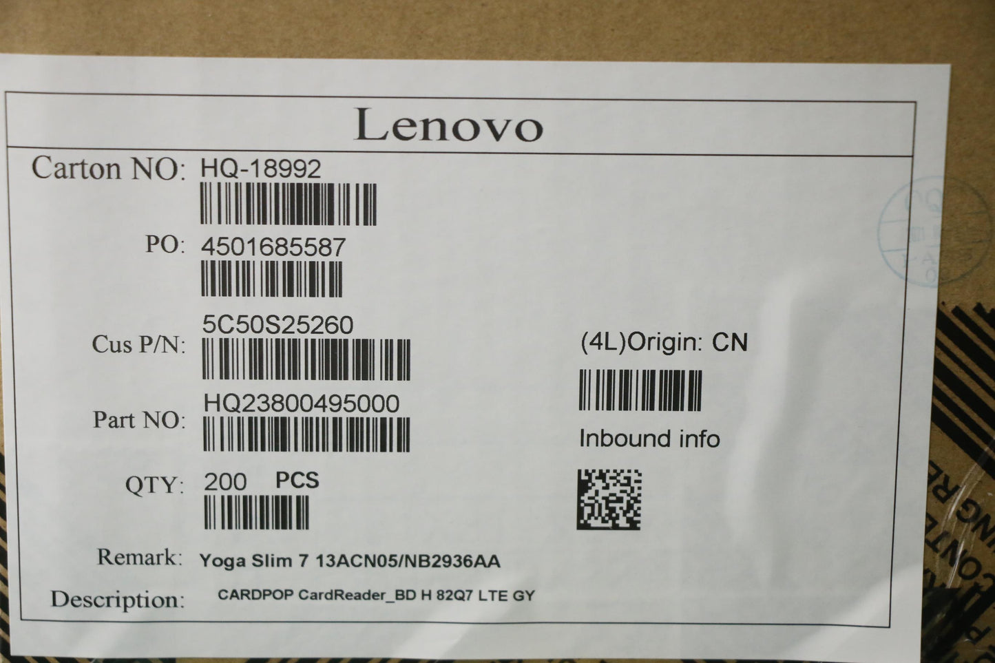 Lenovo Cardpop Cardreader_Bd H 82Q7 L - 5C50S25260