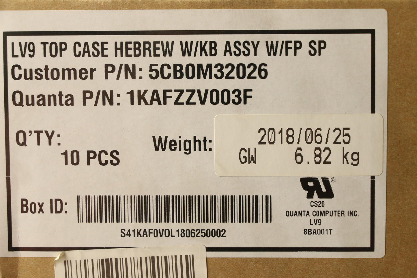 Lenovo Lv9 Top Case Hebrew W/Kb Assem - 5CB0M32026
