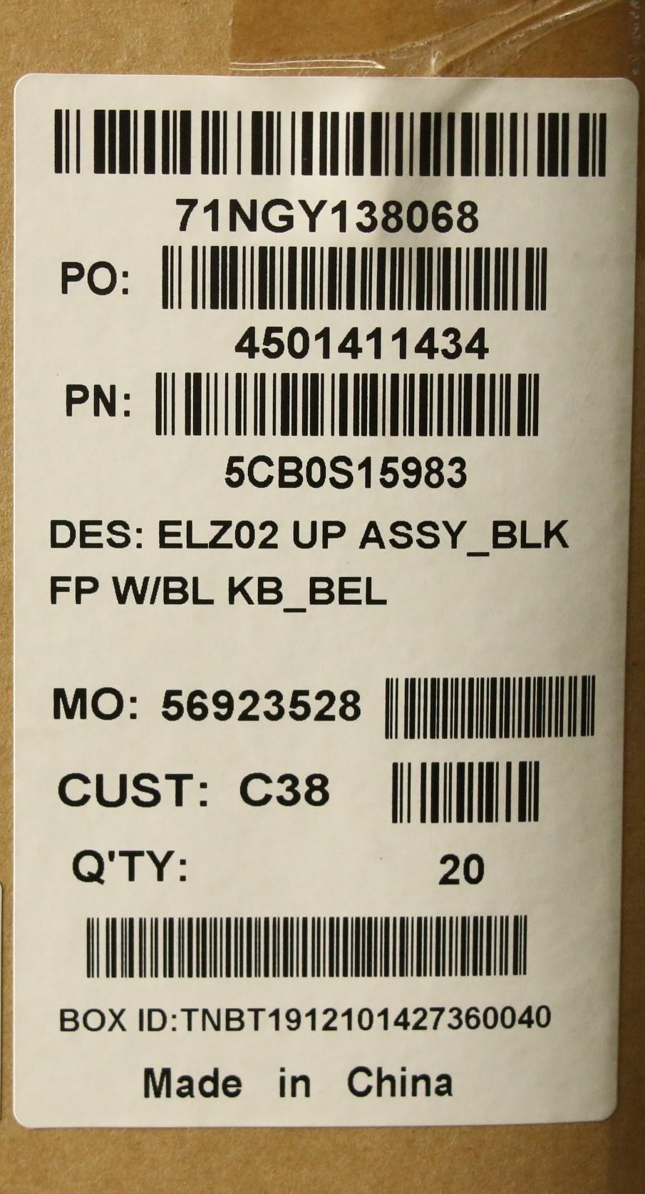 Lenovo Up Assy_Blk Fp W/Bl Kb_Bel - 5CB0S15983