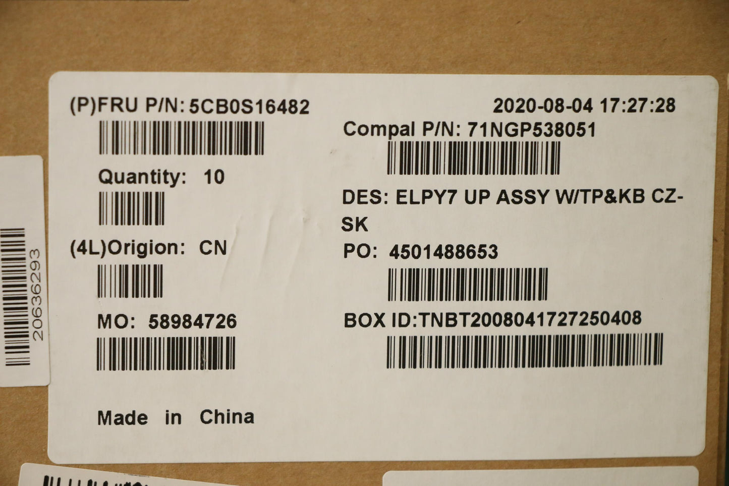 Lenovo Up Assy W/Tpkb Cz-Sk - 5CB0S16482