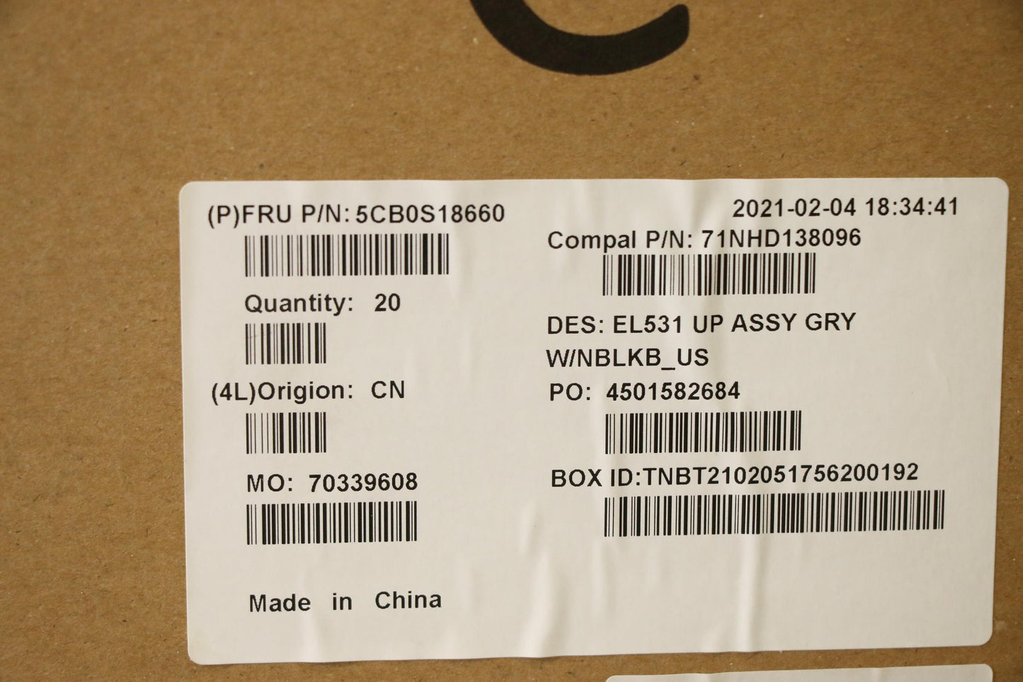 Lenovo Up Assy Gry W/Nblkb_Us - 5CB0S18660