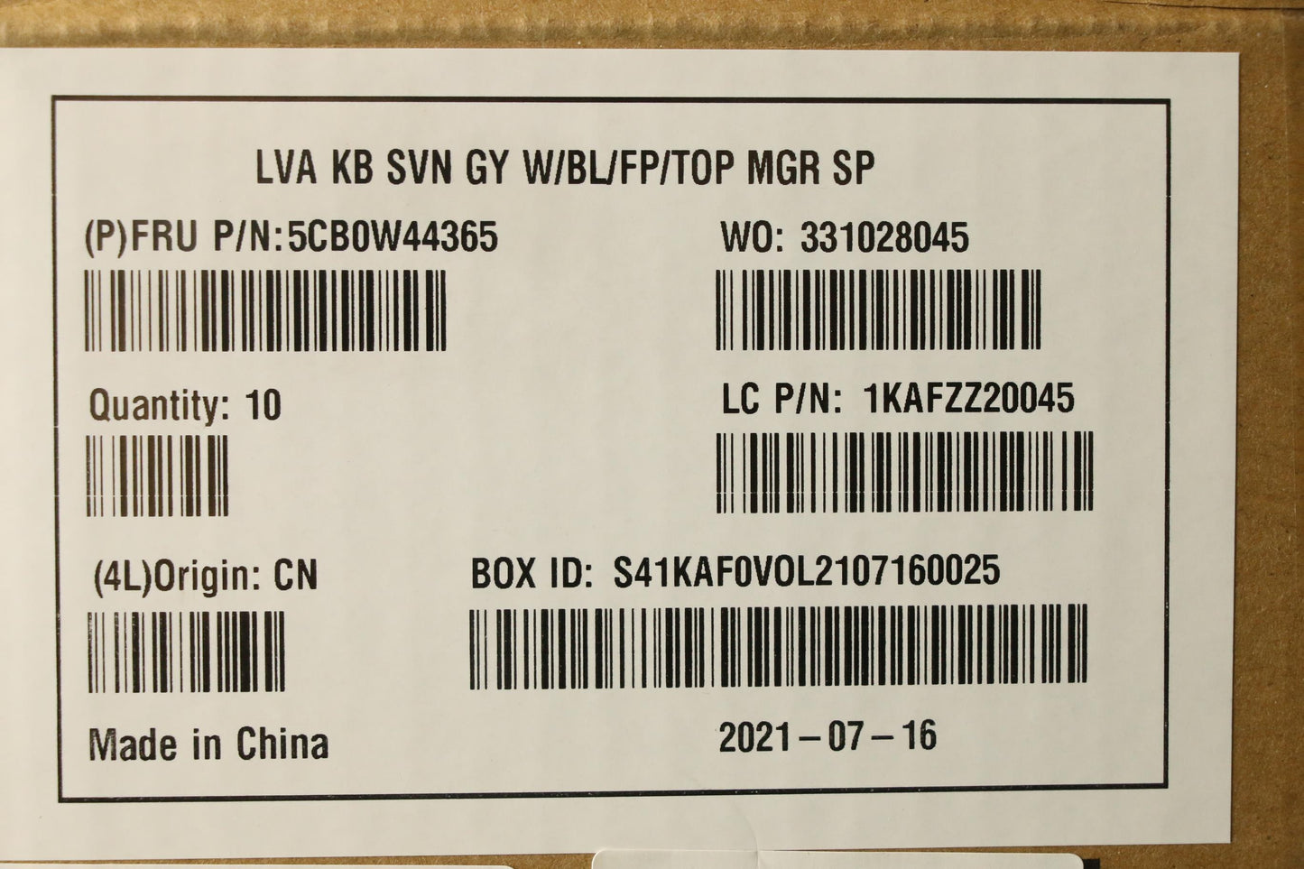 Lenovo Lva Kb Svn W Bl Fp Top Mgr Sp - 5CB0W44365
