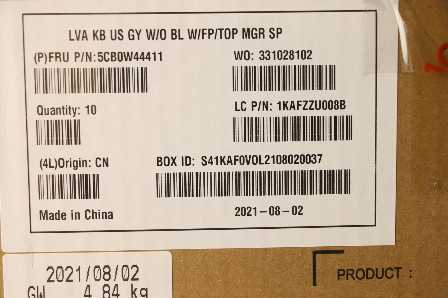 Lenovo Lva Kb Us W O Bl W Fp Top Mgr - 5CB0W44411
