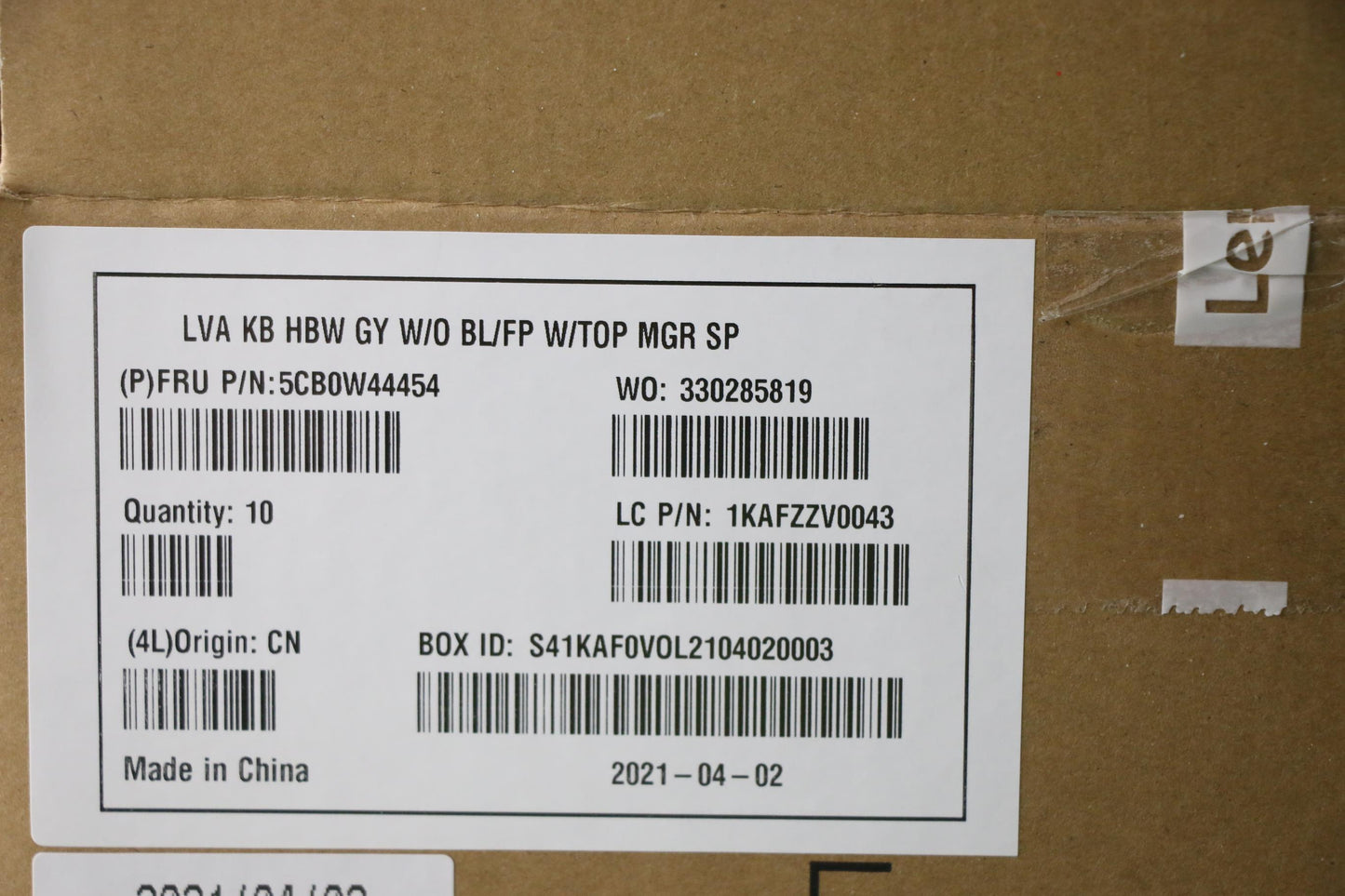 Lenovo Lva Kb Hbw W O Bl Fp W Top Mgr - 5CB0W44454