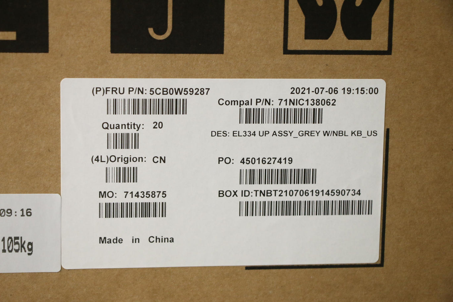 Lenovo Up Assy Grey W Nbl Kb Us - 5CB0W59287