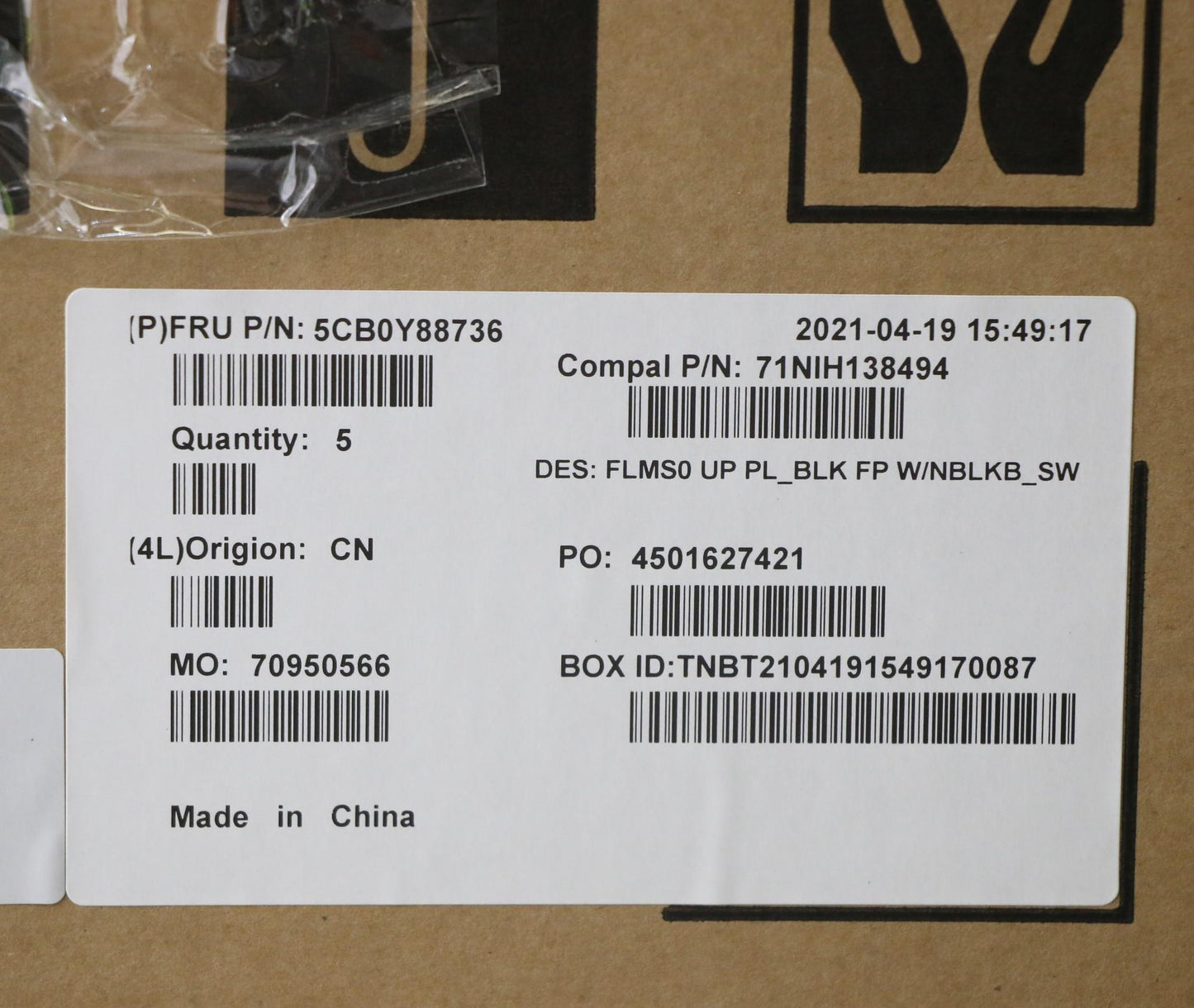 Lenovo Up Pl_Blk Fp W/Nblkb_Sw - 5CB0Y88736