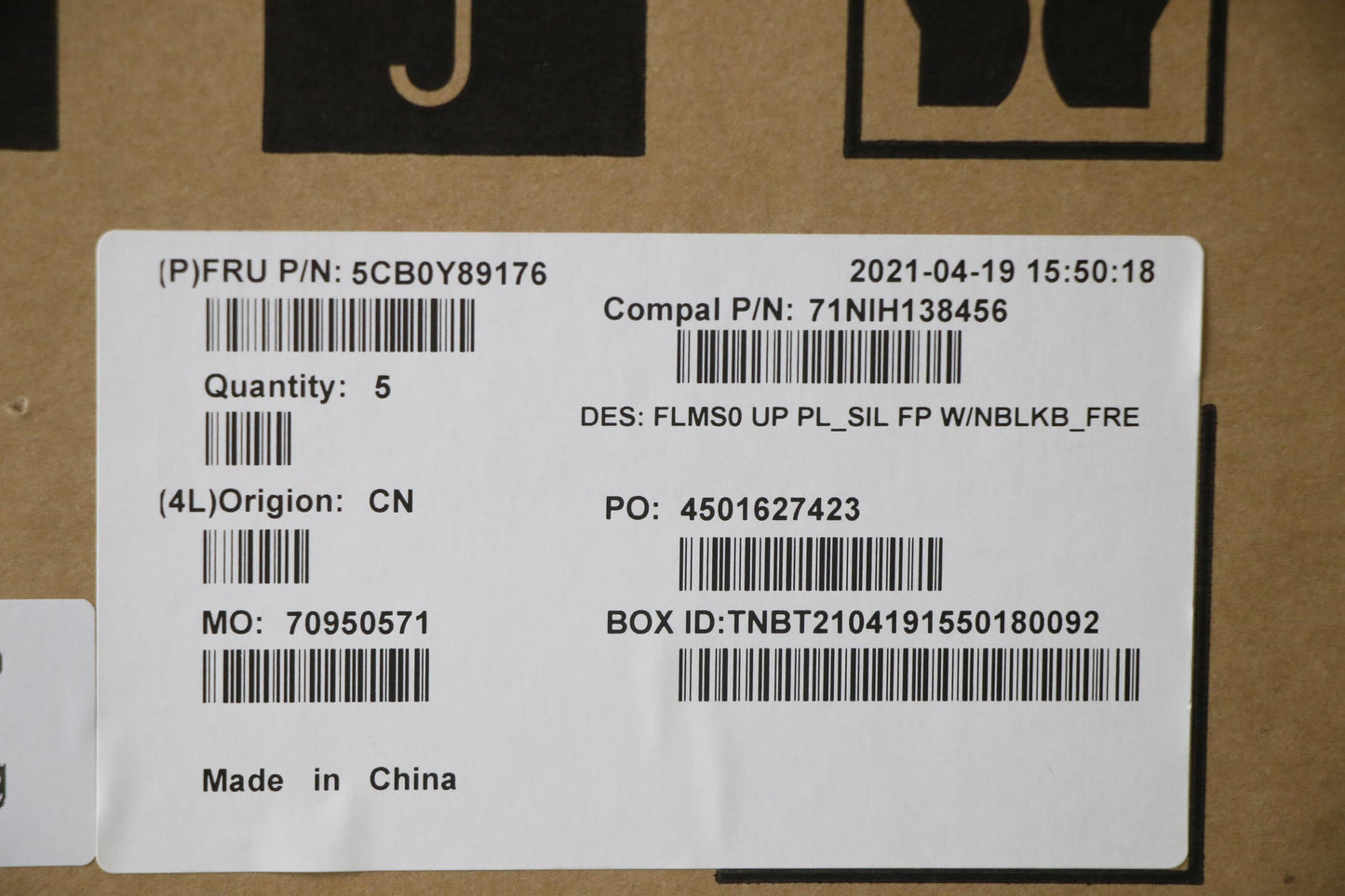 Lenovo Up Pl_Sil Fp W/Nblkb_Fre - 5CB0Y89176