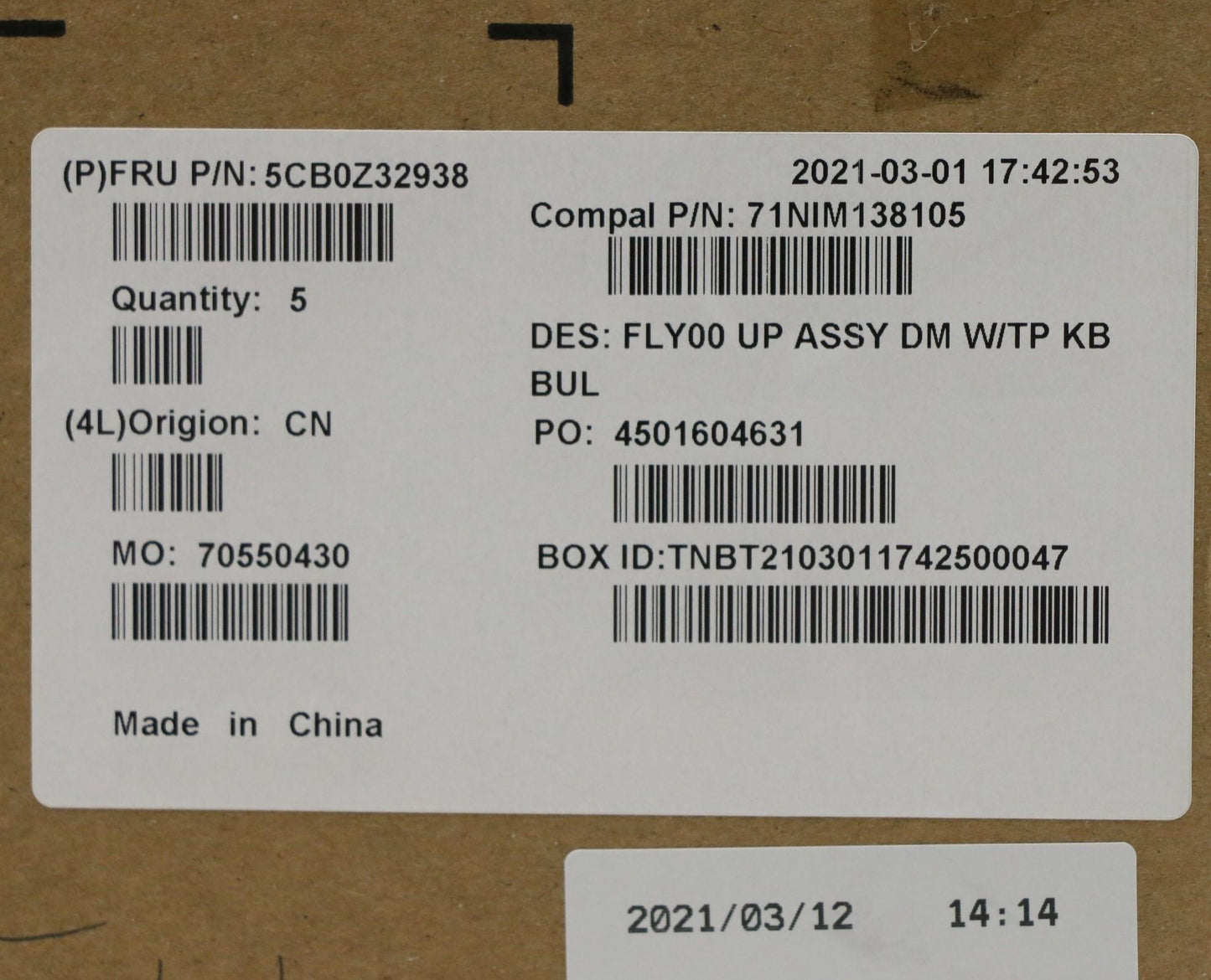 Lenovo Cover Uppercase Asm C82Eh Kb B - 5CB0Z32938