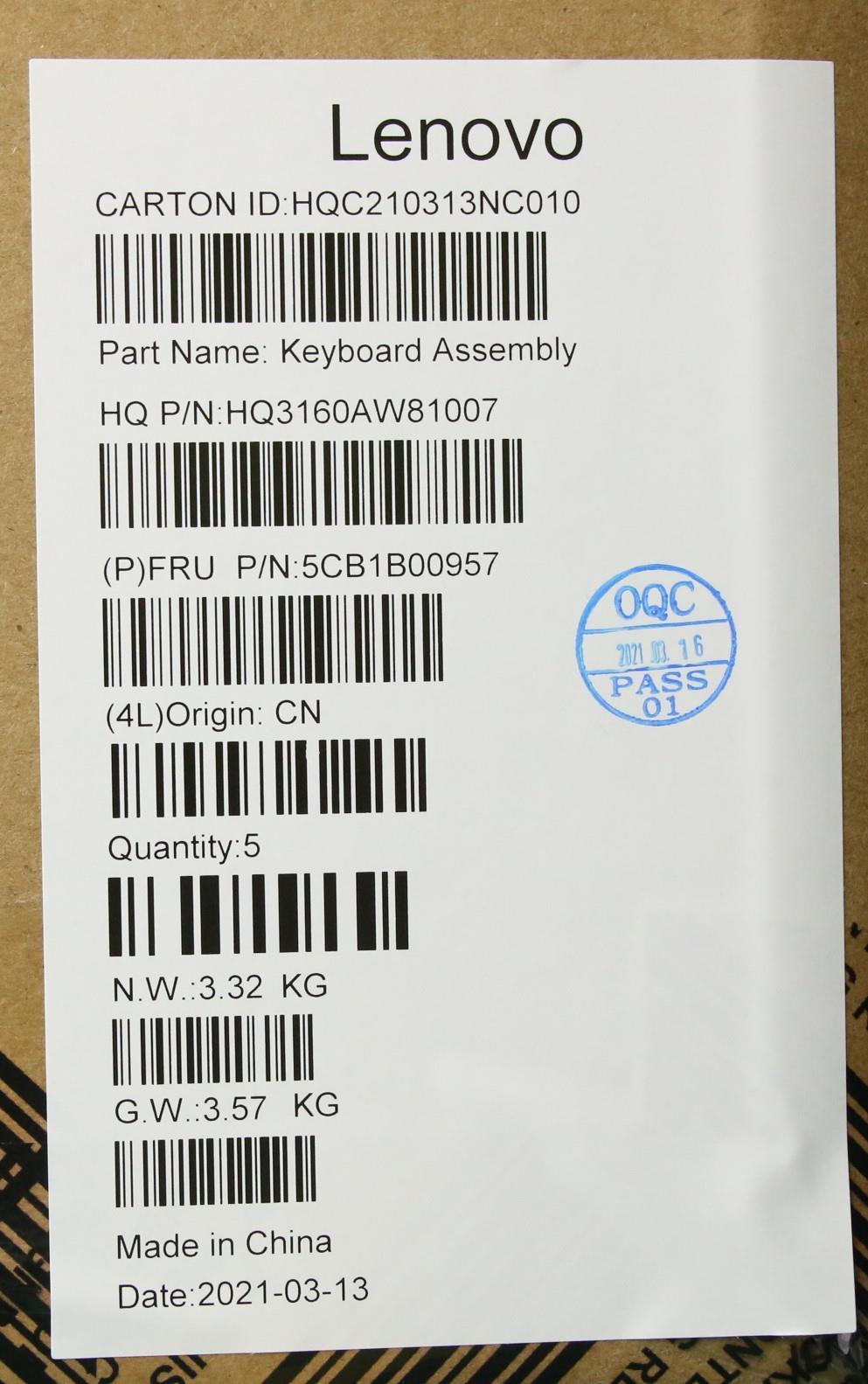 Lenovo Cover Upper Case Asm_Eng H 82C - 5CB1B00957