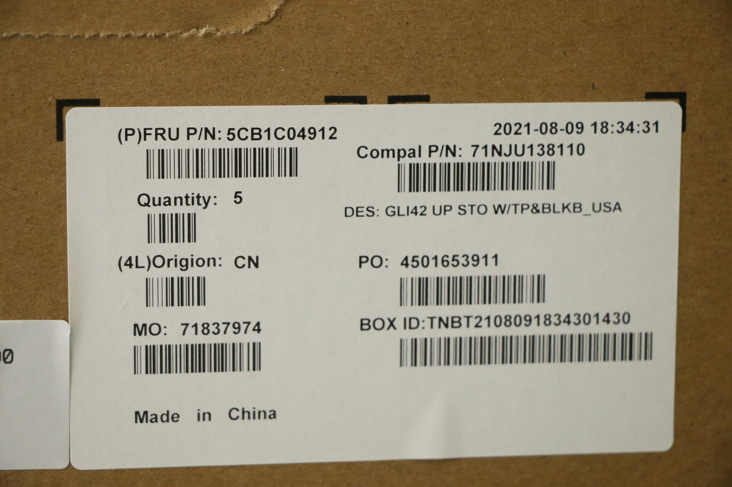 Lenovo USA English Keyboard with C-Cover, Backlit - 5CB1C04912