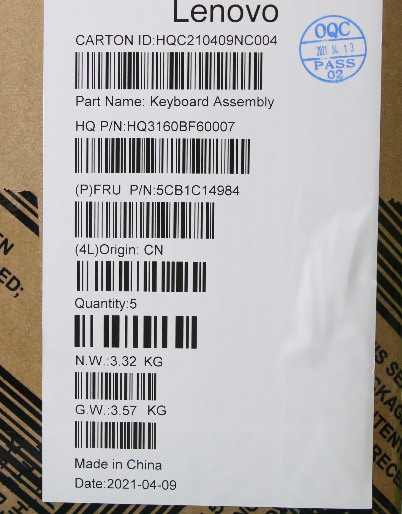 Lenovo Cover Upper Case Asm_Euro Eng - 5CB1C14984