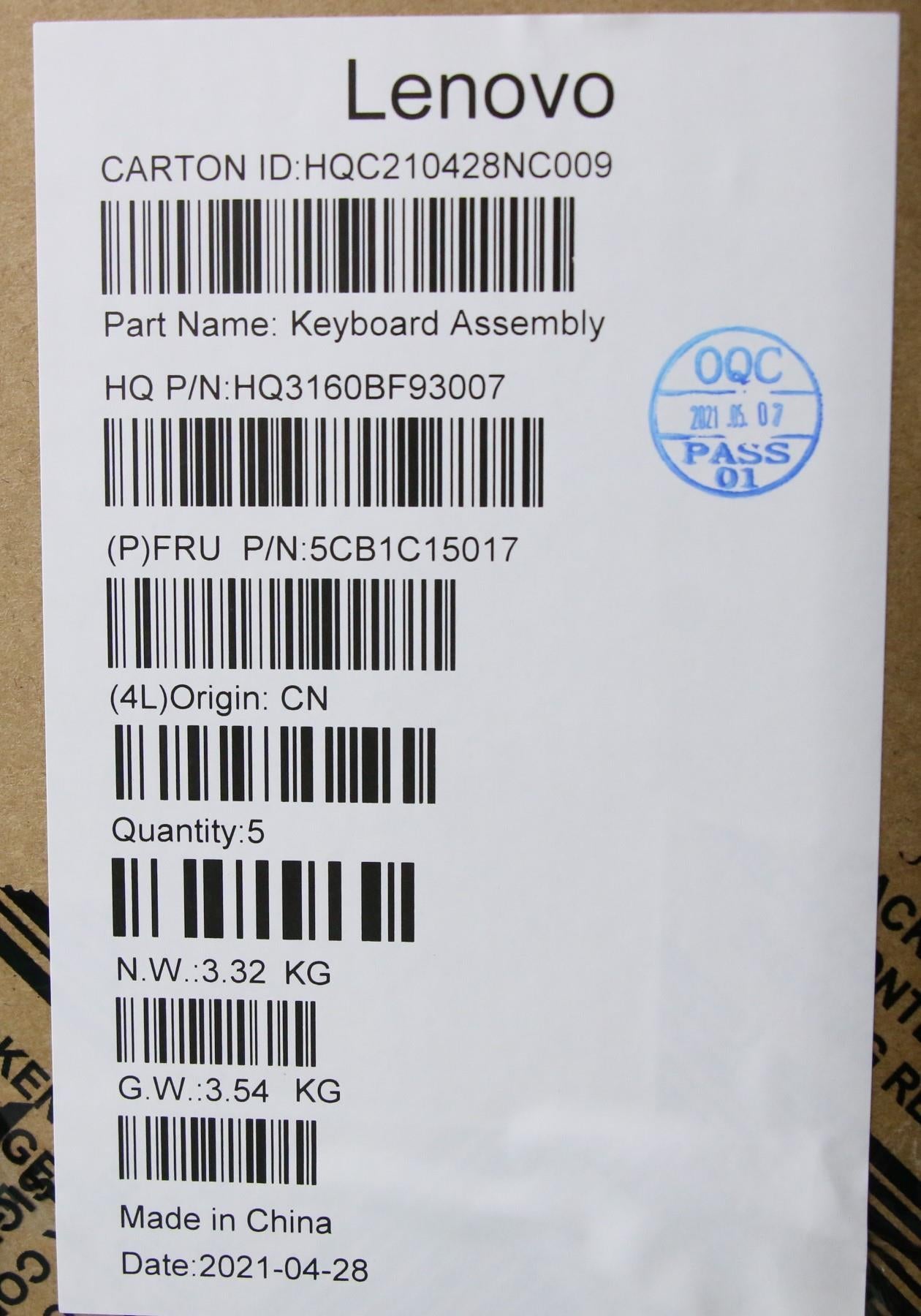 Lenovo Cover Upper Case Asm_Euro Eng - 5CB1C15017