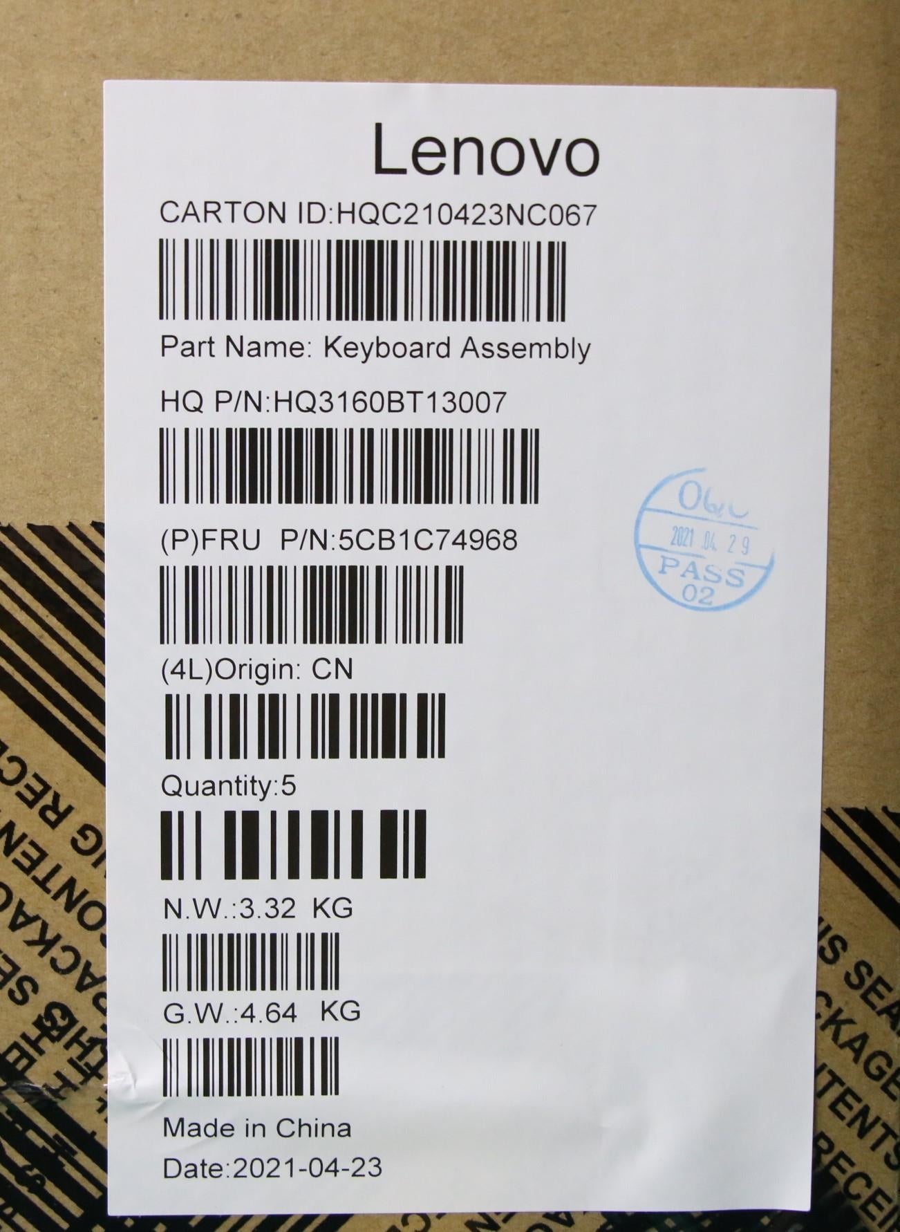 Lenovo Cover Upper Case Asm_Bul H82L5 - 5CB1C74968