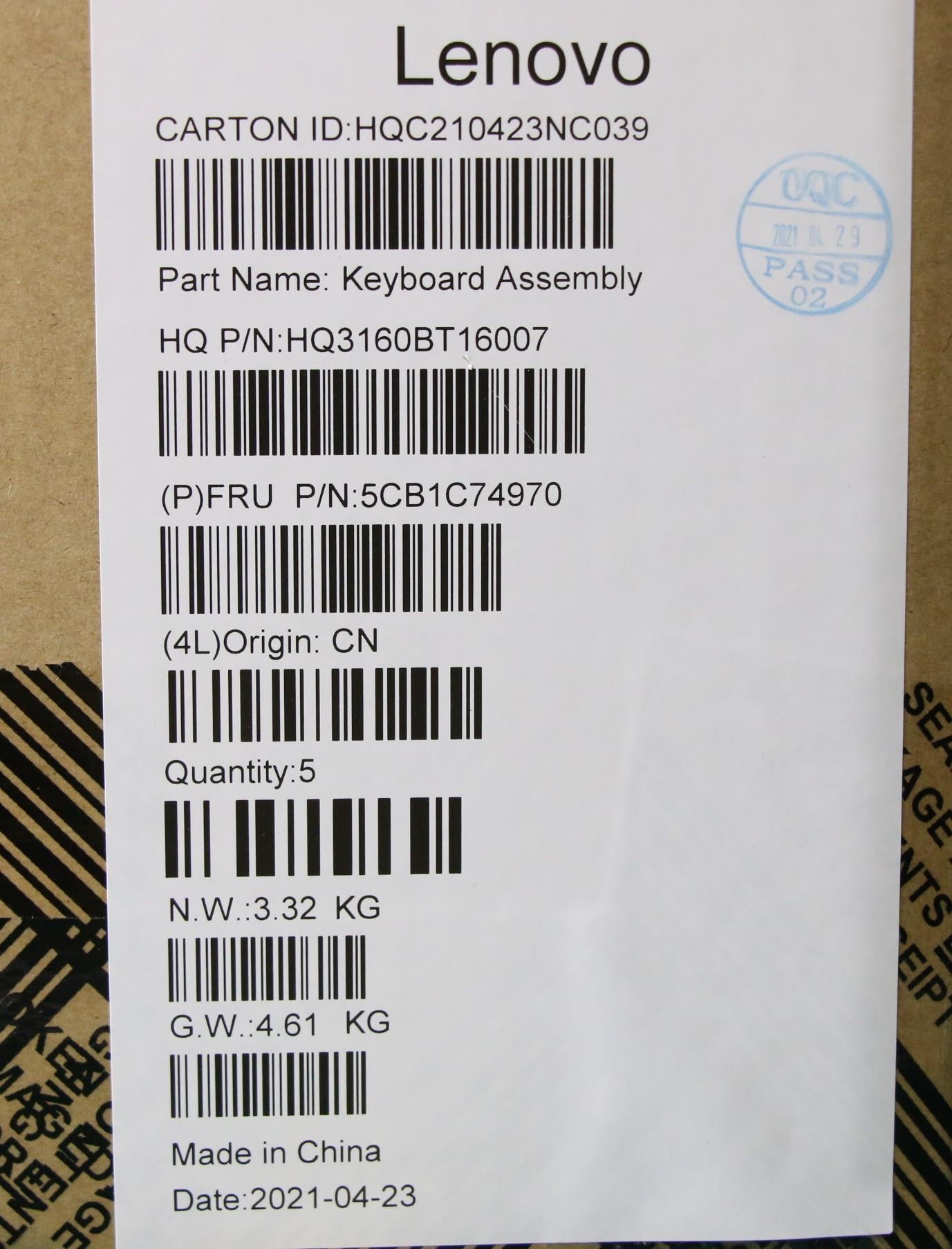 Lenovo Cover Upper Case Asm_Eng H82L5 - 5CB1C74970
