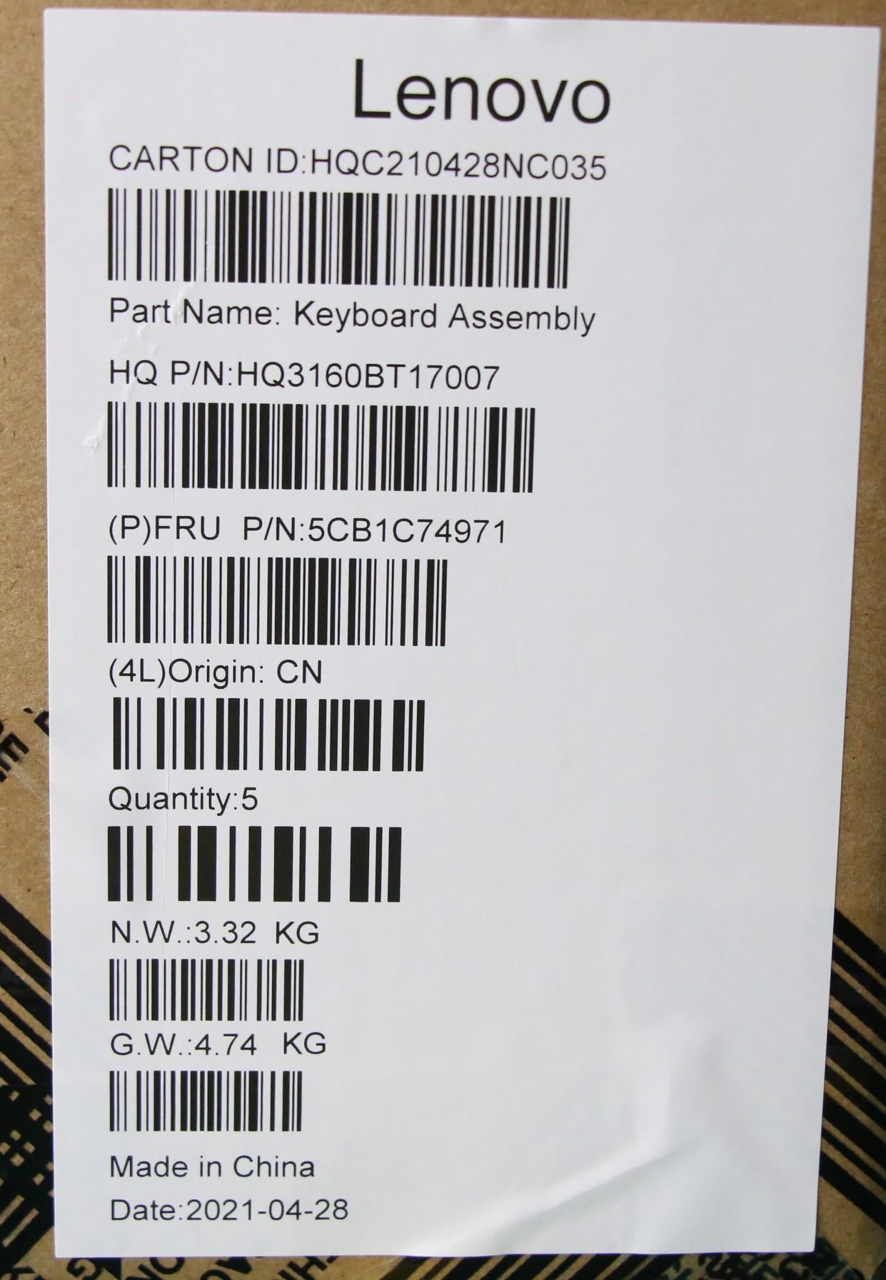 Lenovo Cover Upper Case Asm_Euro Engh - 5CB1C74971
