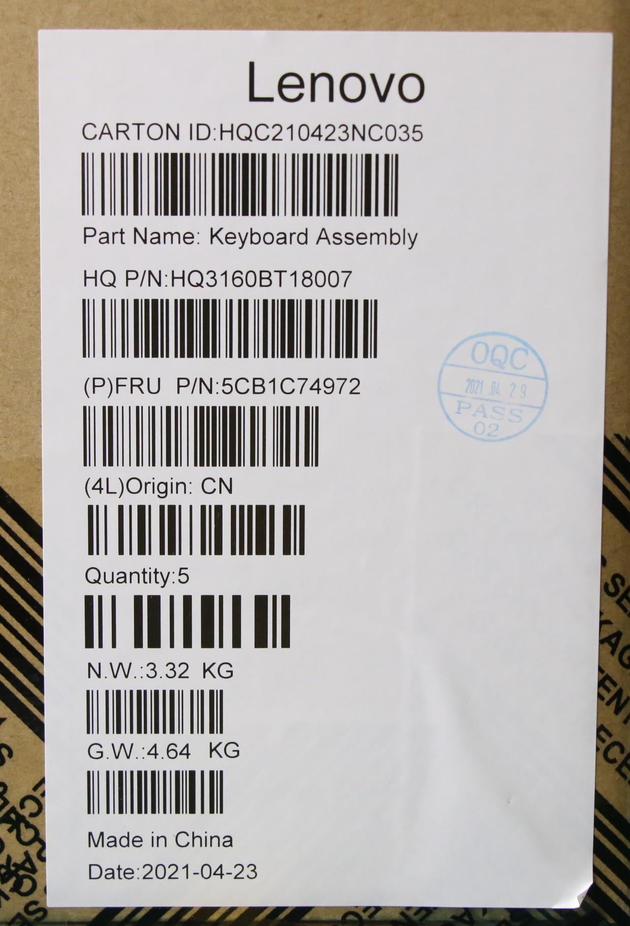 Lenovo Cover Upper Case Asm_Fra H82L5 - 5CB1C74972