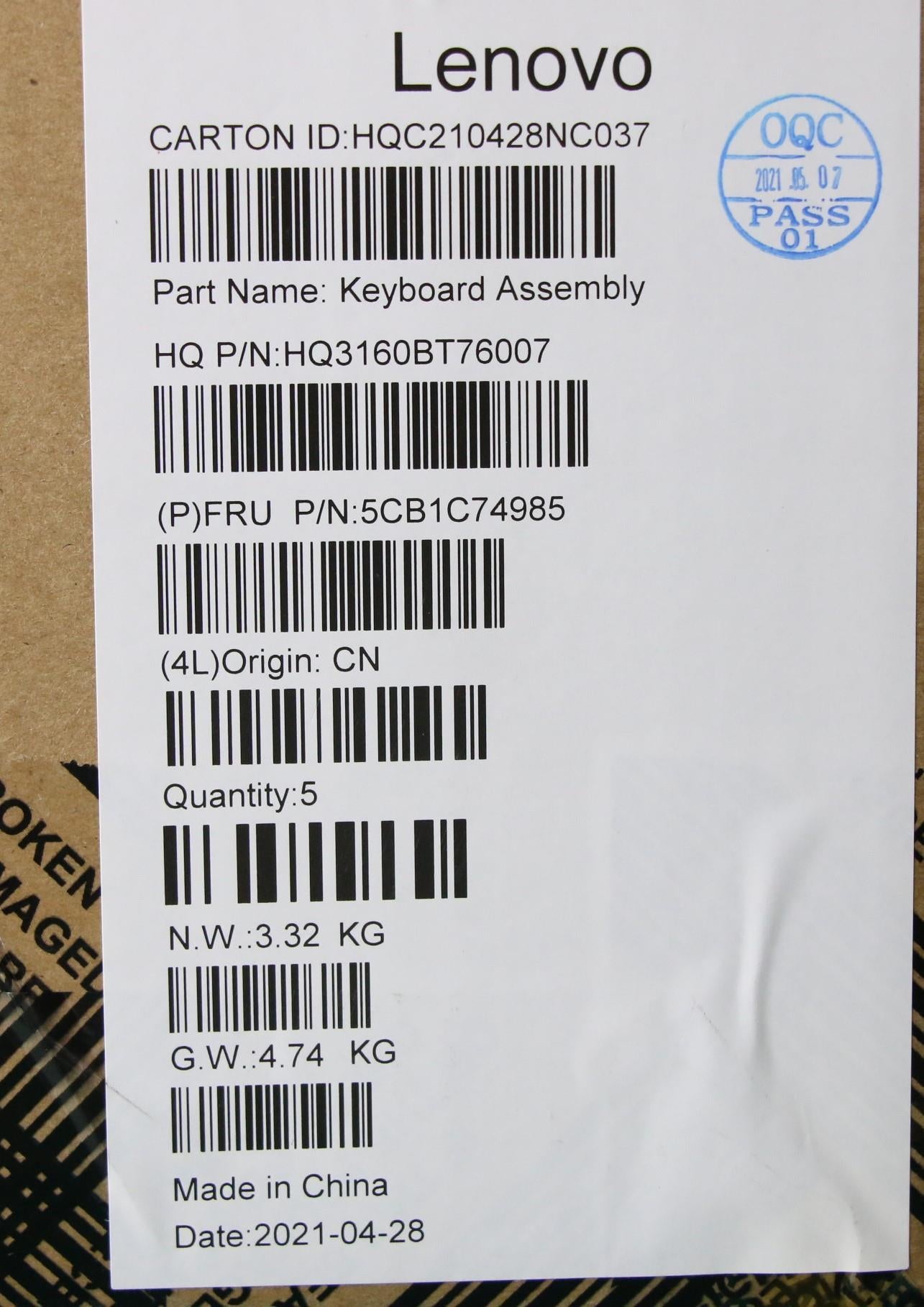 Lenovo Cover Upper Case Asm_Nordic H8 - 5CB1C74985