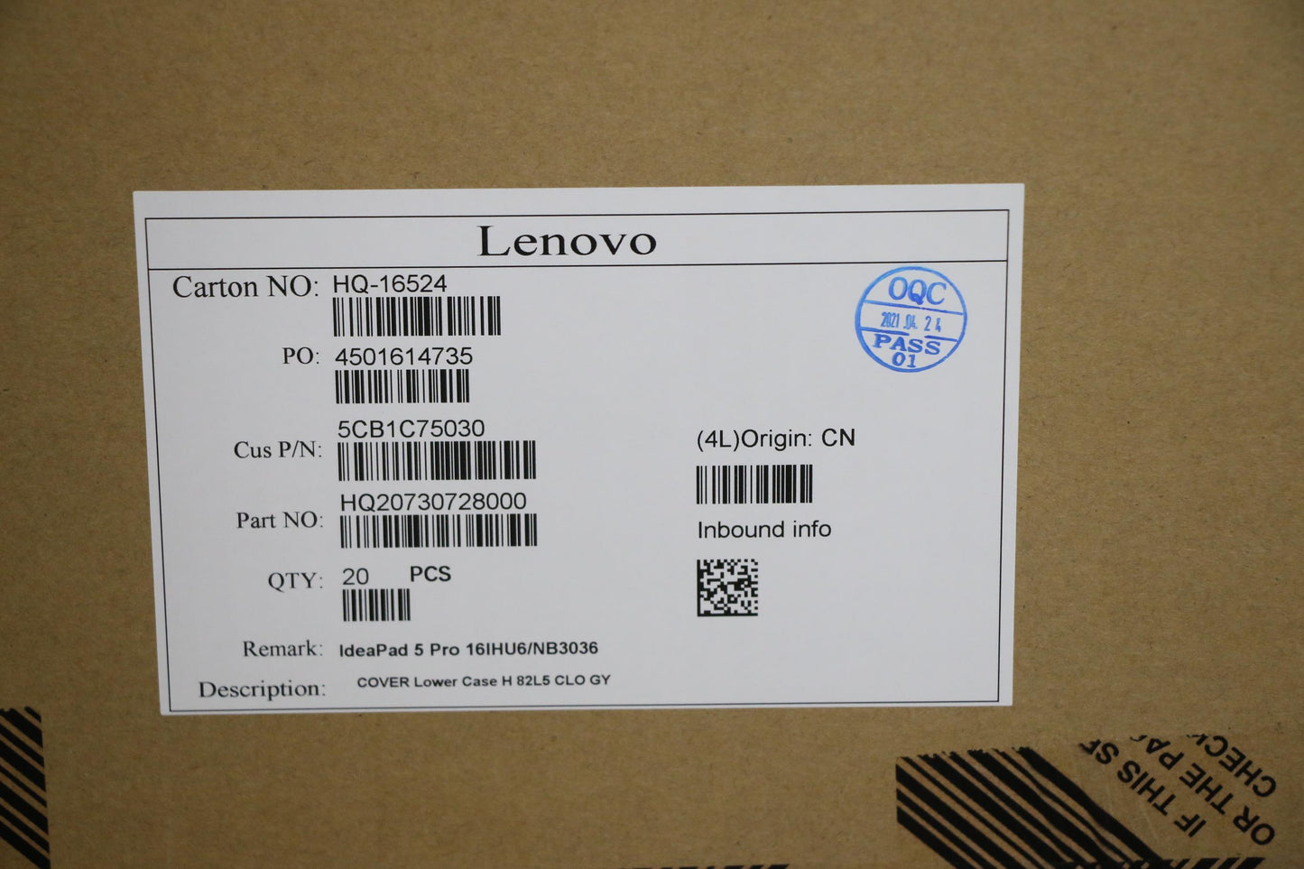 Lenovo Cover Lower Case H 82L5 Clo Gy - 5CB1C75030