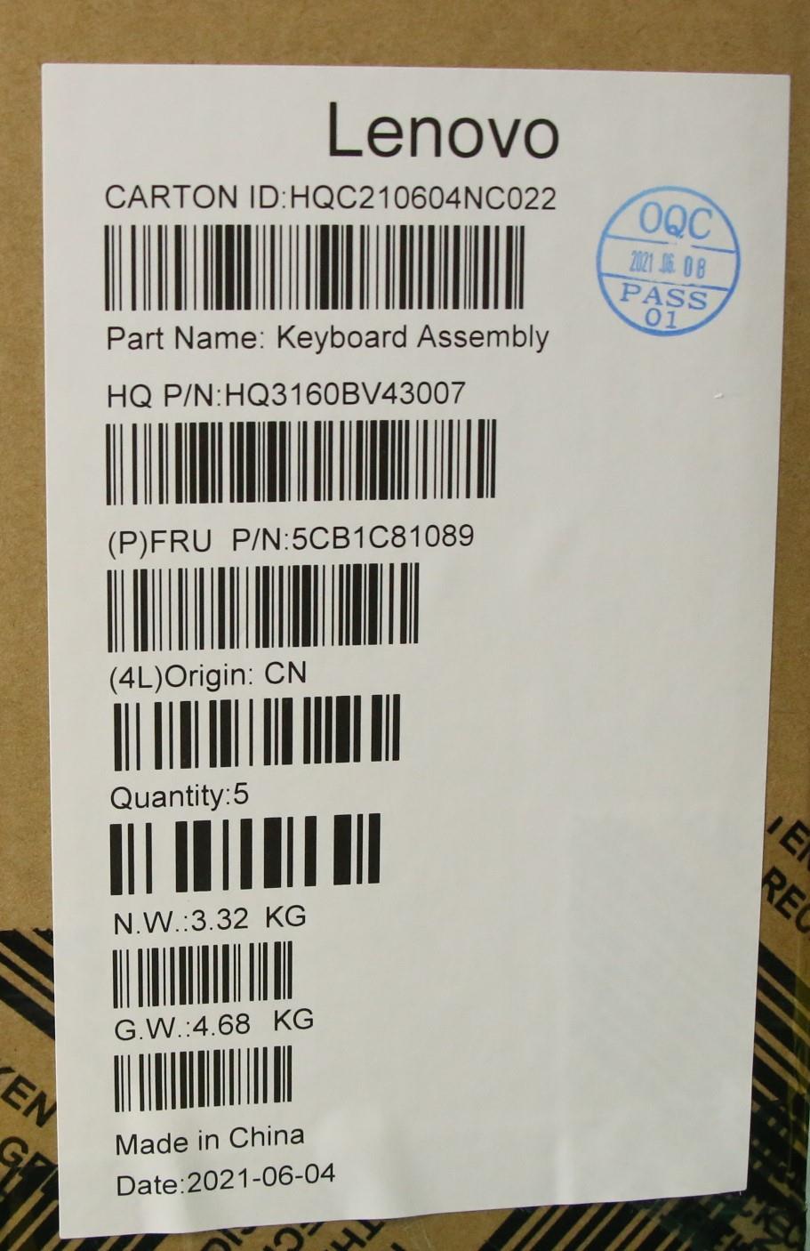 Lenovo Cover Upper Case Asm_Eng H82L9 - 5CB1C81089