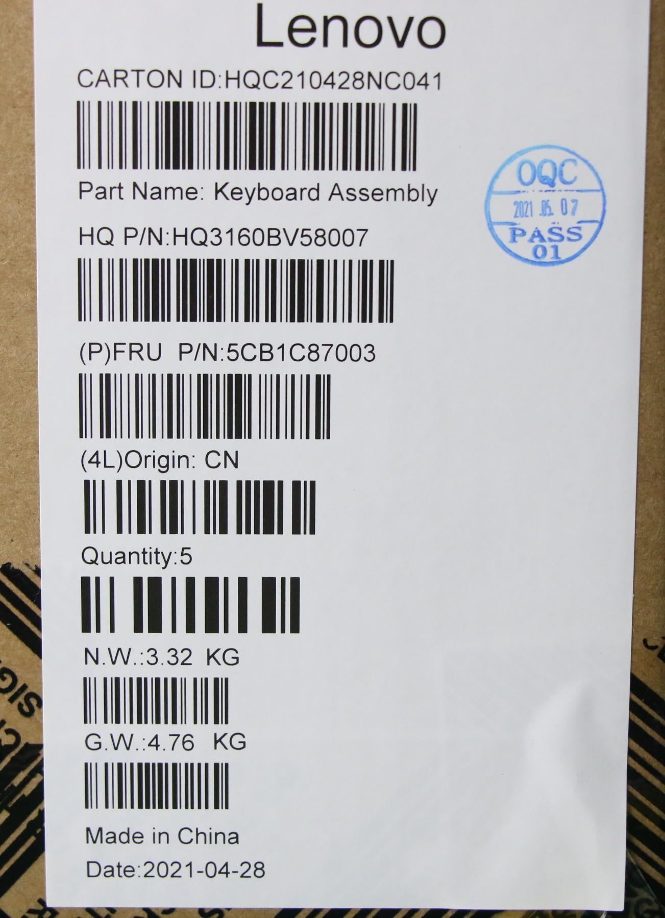 Lenovo Cover Upper Case Asm_Nordic H8 - 5CB1C87003
