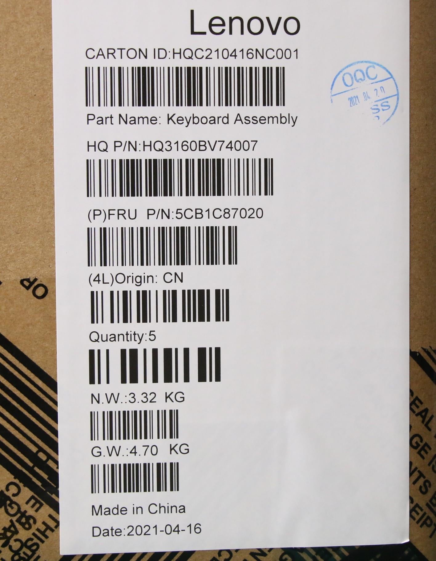 Lenovo Cover Upper Case Asm_Eng H82L9 - 5CB1C87020