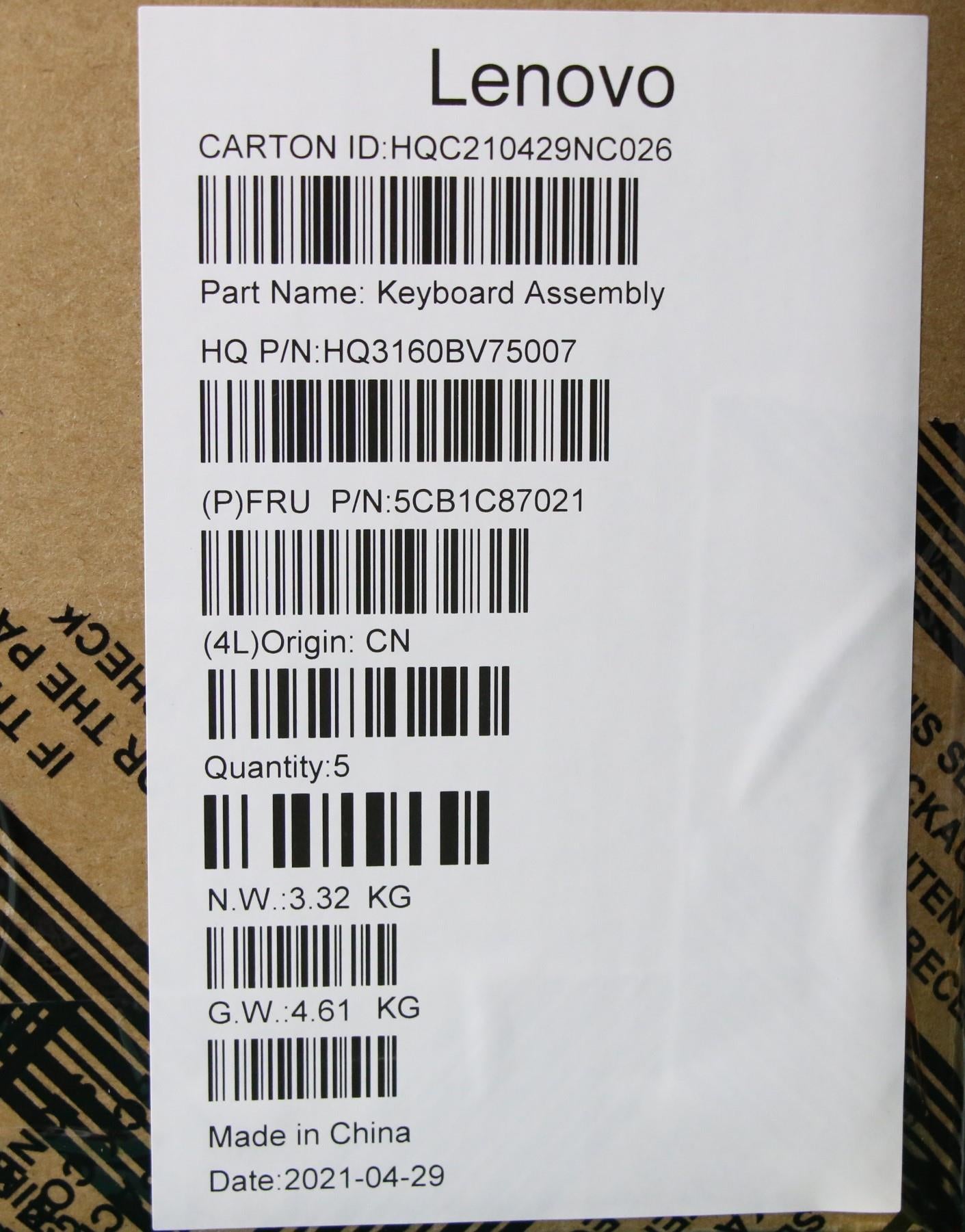 Lenovo Cover Upper Case Asm_Euro Eng - 5CB1C87021