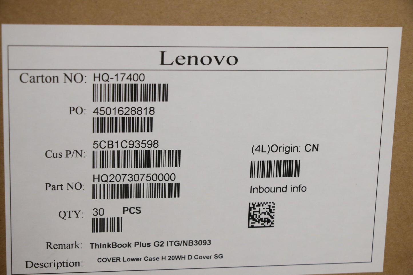 Lenovo Cover Lower Caseh20Wh Dcovw/Po - 5CB1C93598