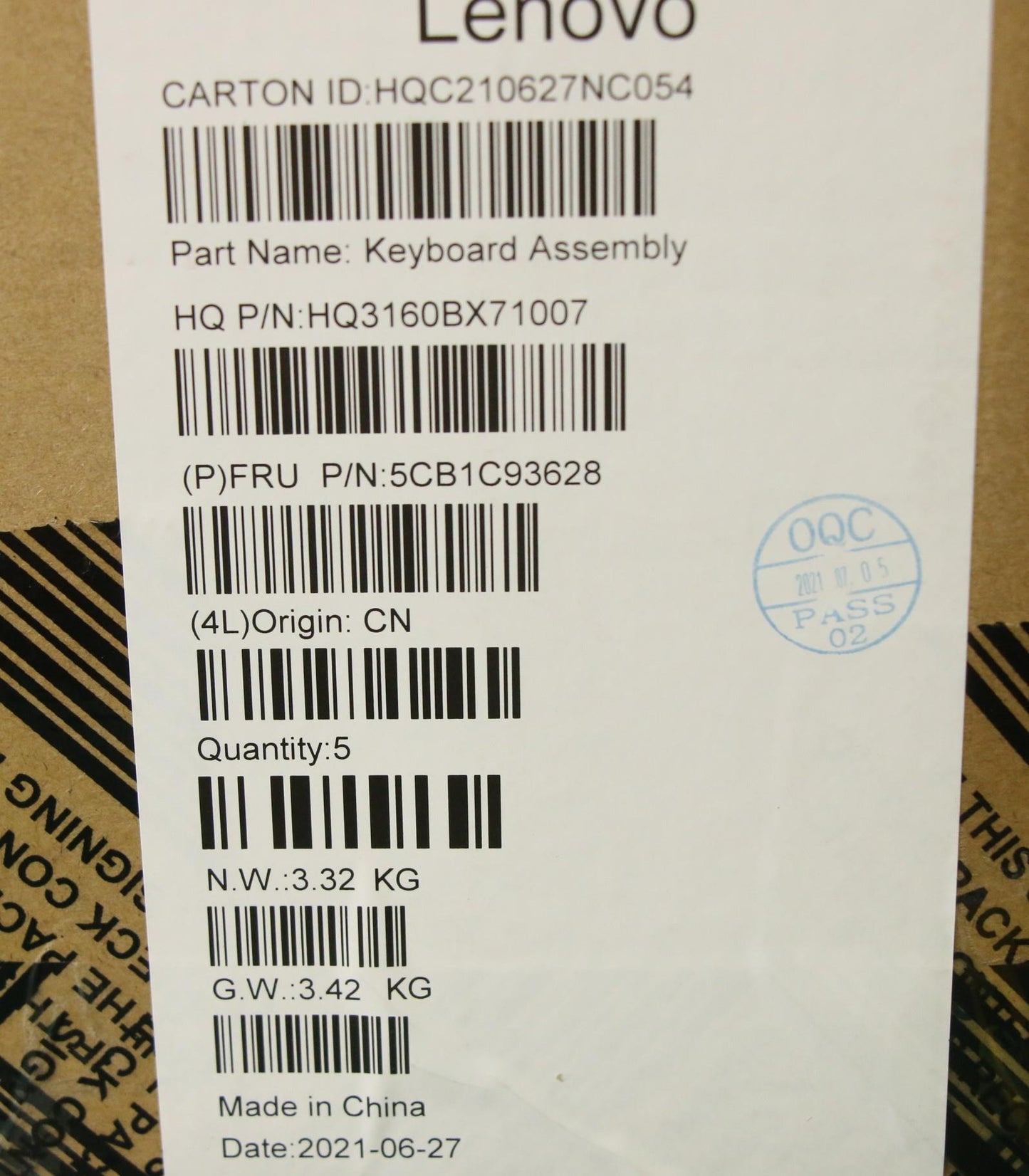 Lenovo Cover Upper Case Asm_Fra_H20Wh - 5CB1C93628