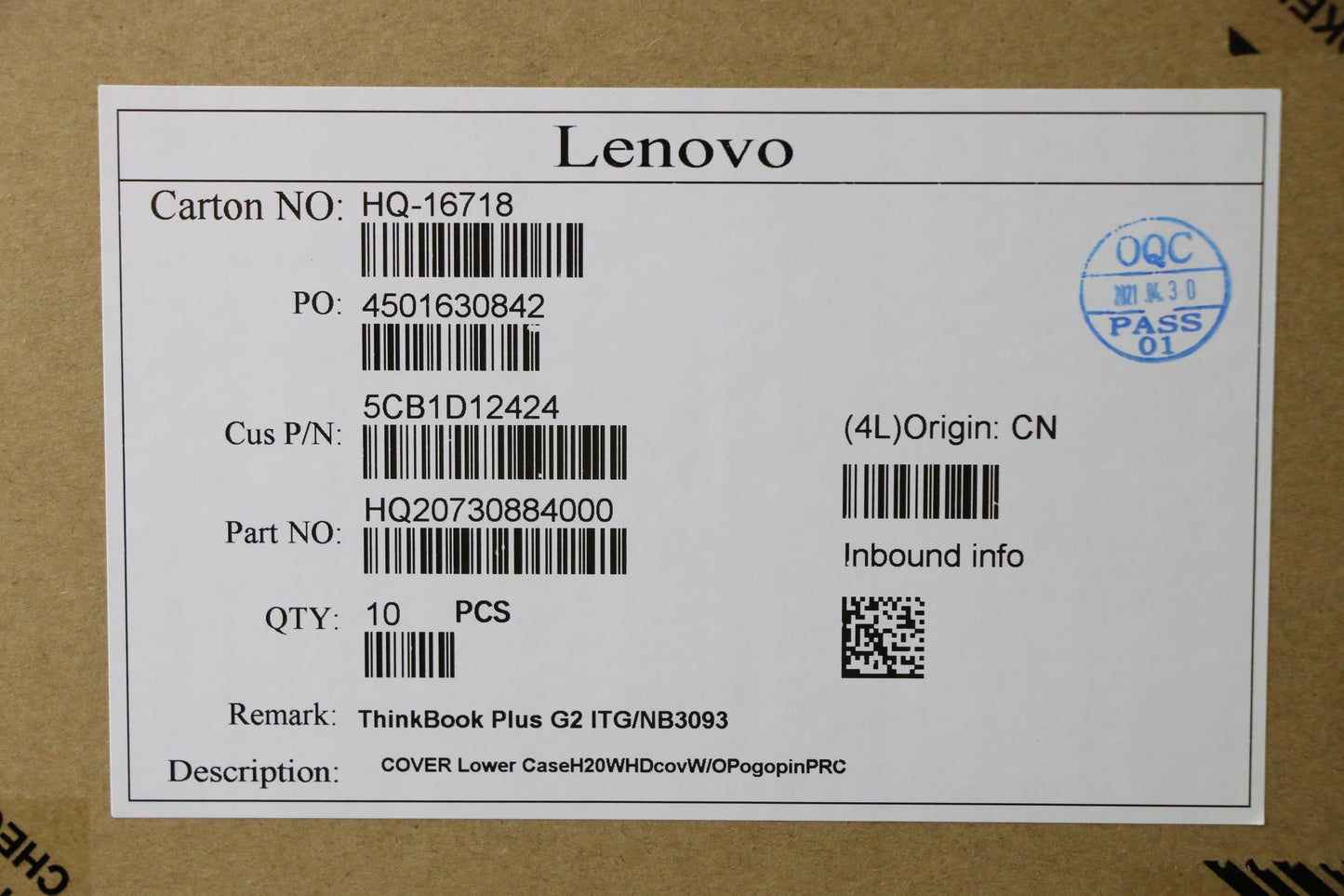 Lenovo Cover Lower Caseh20Whdcovw/Opo - 5CB1D12424