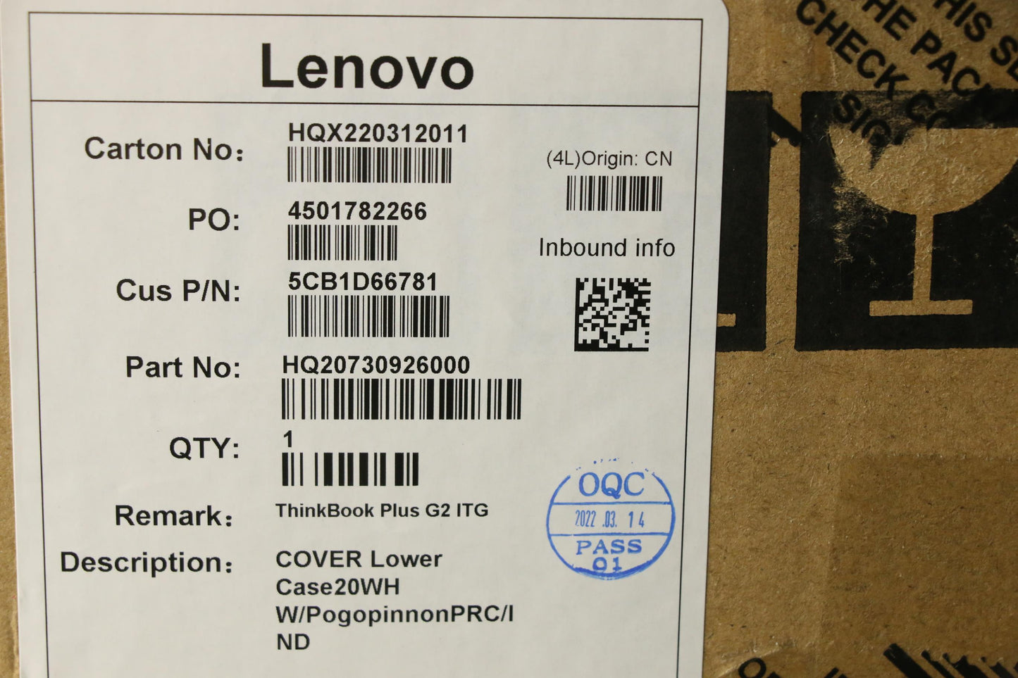 Lenovo Cover Lower Case20Wh W/Pogopin - 5CB1D66781