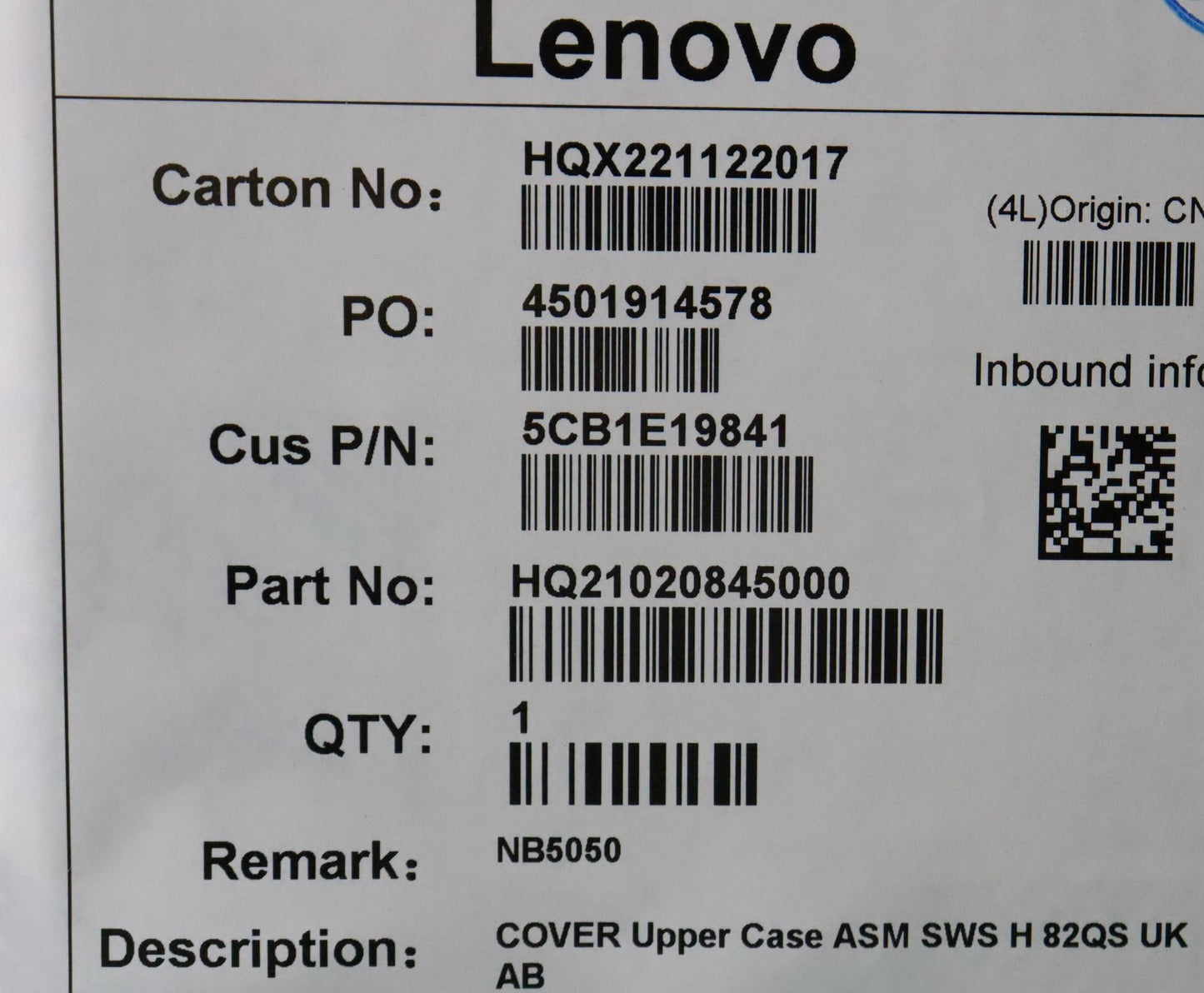 Lenovo Cover Upper Case Asm Sws H 82Q - 5CB1E19841