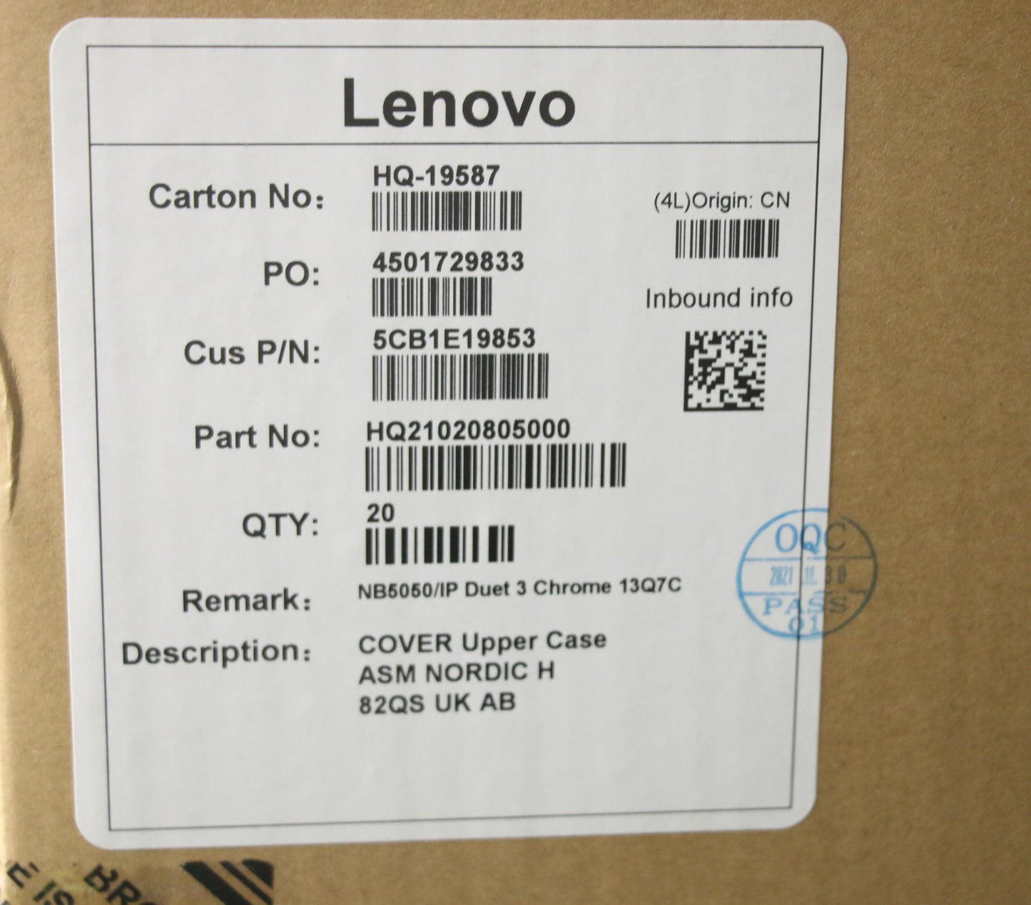 Lenovo Cover Upper Case Asm Nordic H - 5CB1E19853