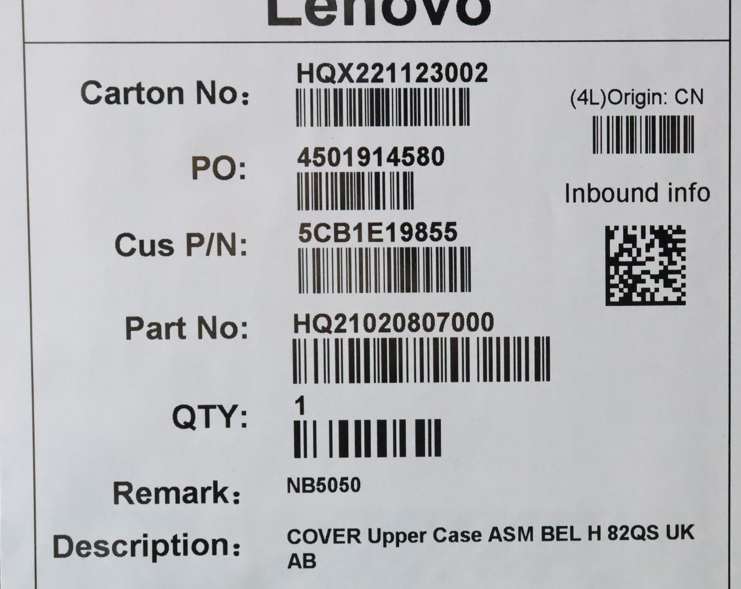 Lenovo Cover Upper Case Asm Bel H 82Q - 5CB1E19855