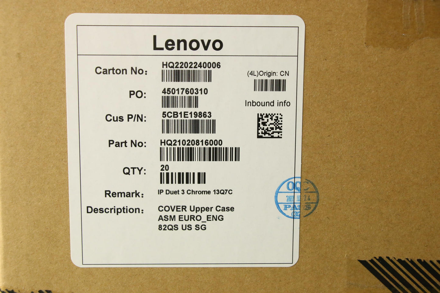 Lenovo Cover Upper Case Asm Euro_Eng - 5CB1E19863
