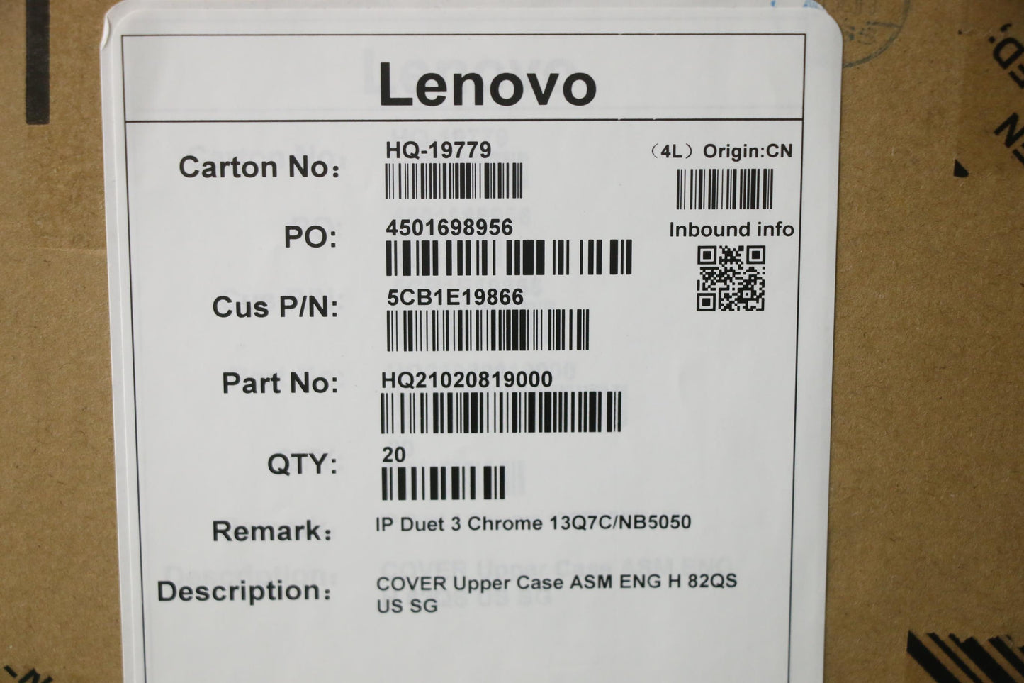 Lenovo Cover Upper Case Asm Eng H 82Q - 5CB1E19866