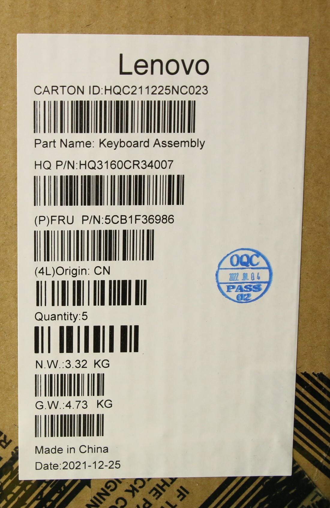 Lenovo Cover Upper Case Assembly Rus - 5CB1F36986
