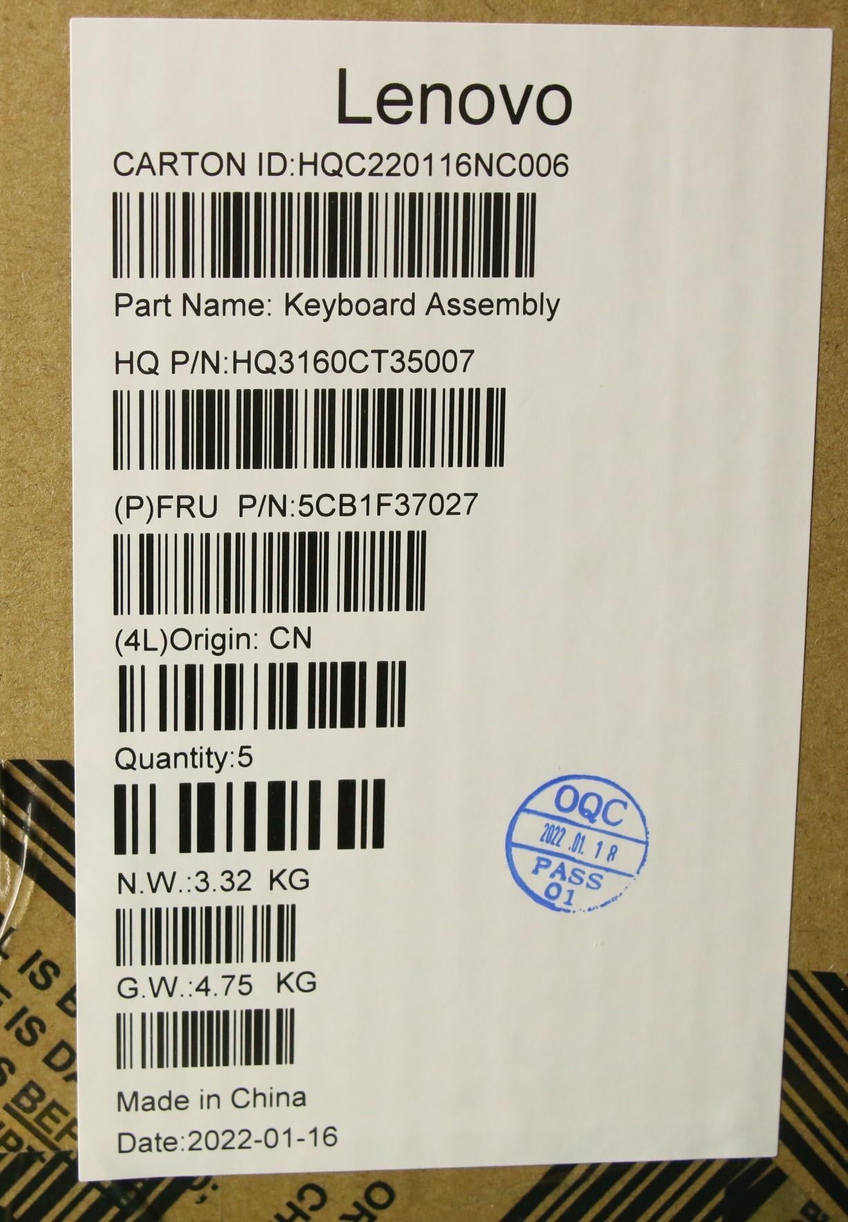 Lenovo Cover Upper Case Assembly Usa - 5CB1F37027