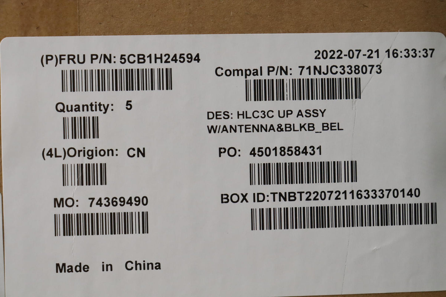 Lenovo Cover Upper Case Assembly Bel - 5CB1H24594
