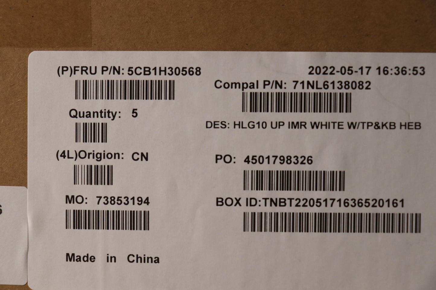 Lenovo Cover Upper Case Assembly Hbw - 5CB1H30568