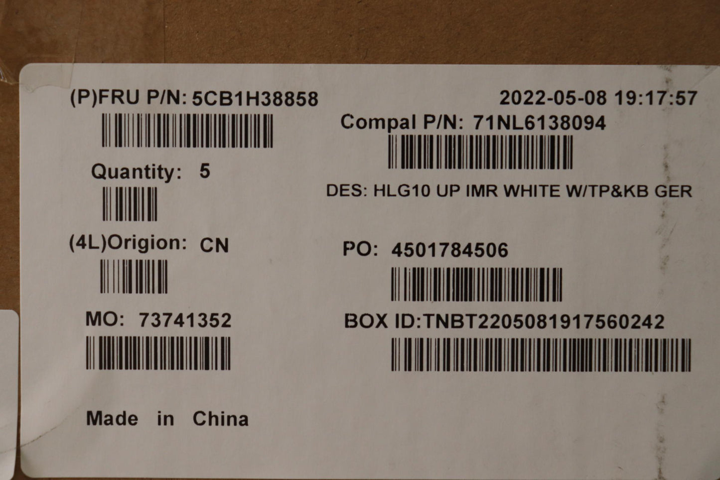 Lenovo Cover Upper Case Assembly Ger - 5CB1H38858