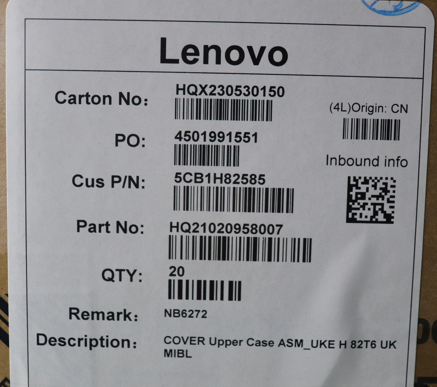 Lenovo Cover Upper Case Assembly Uke - 5CB1H82585