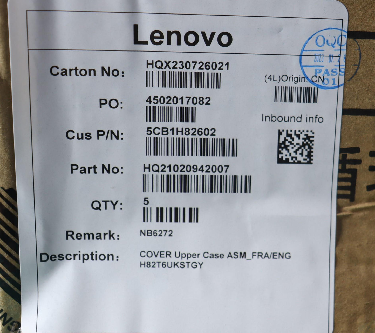 Lenovo Cover Upper Case Assembly Fra/ - 5CB1H82602