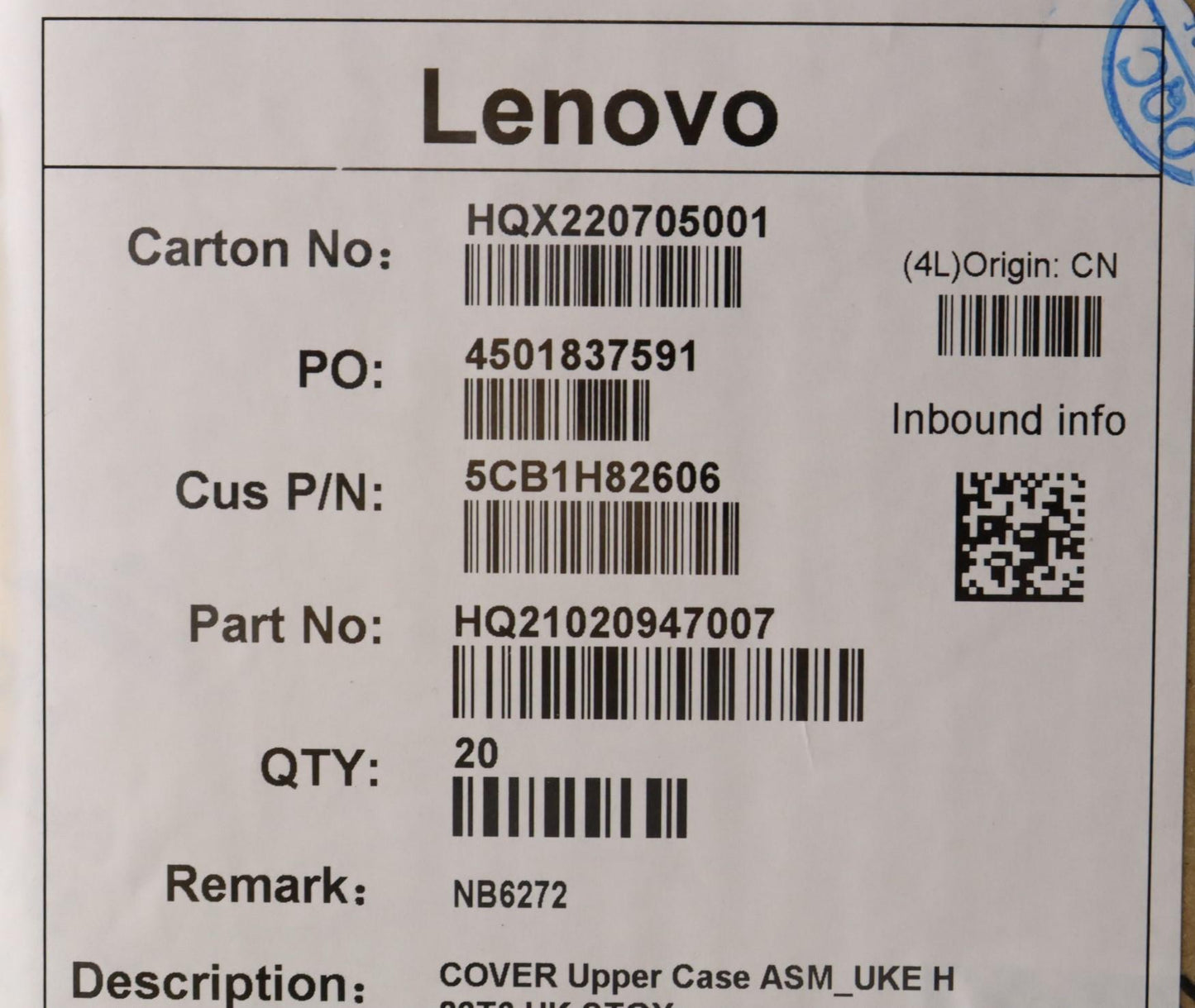 Lenovo Cover Upper Case Assembly Uke - 5CB1H82606