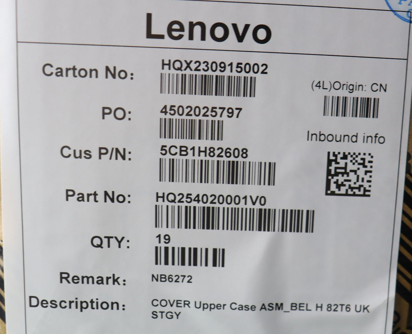Lenovo Cover Upper Case Assembly Bel - 5CB1H82608