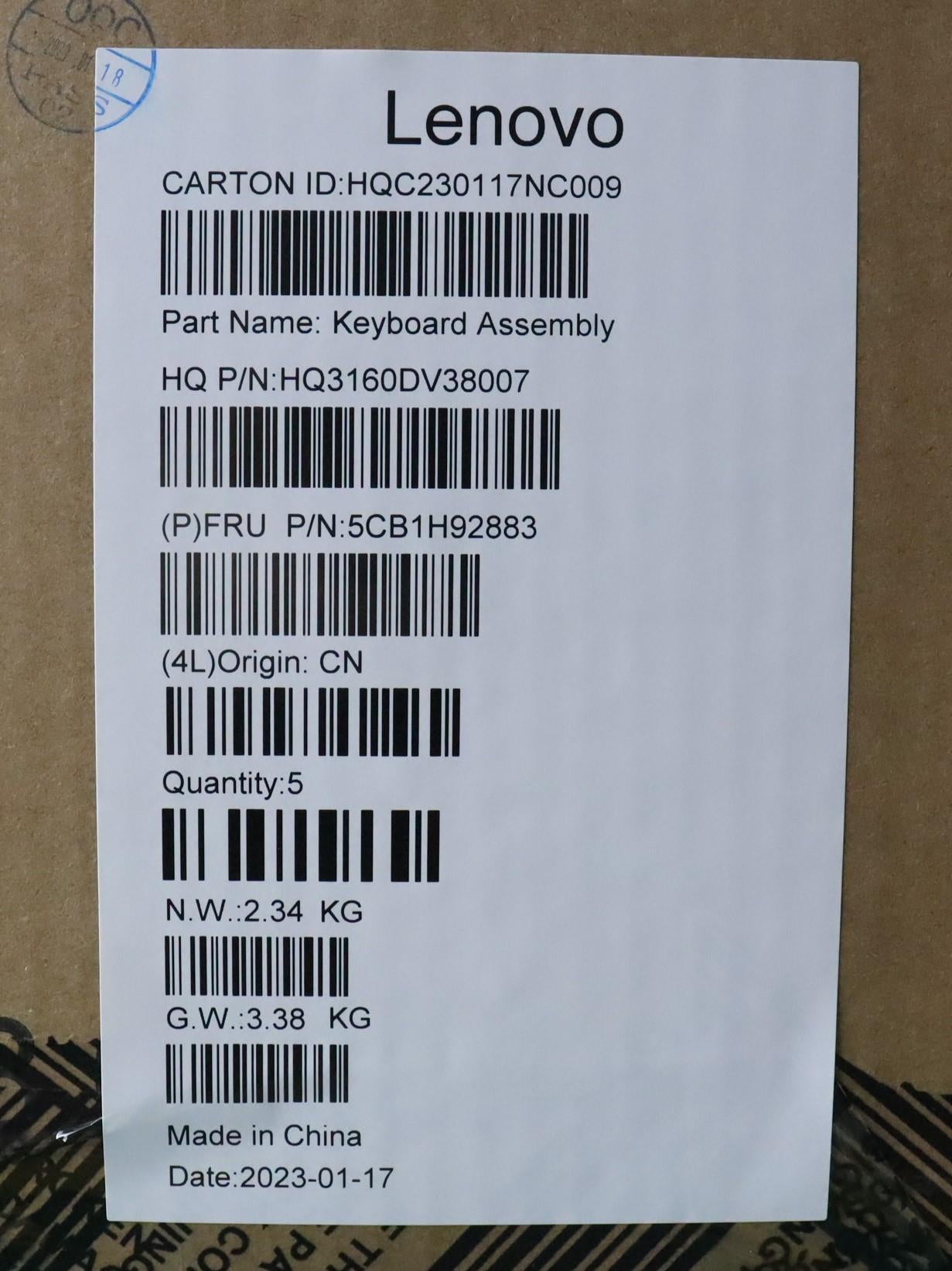 Lenovo Cover Upper Case Assembly Euro - 5CB1H92883