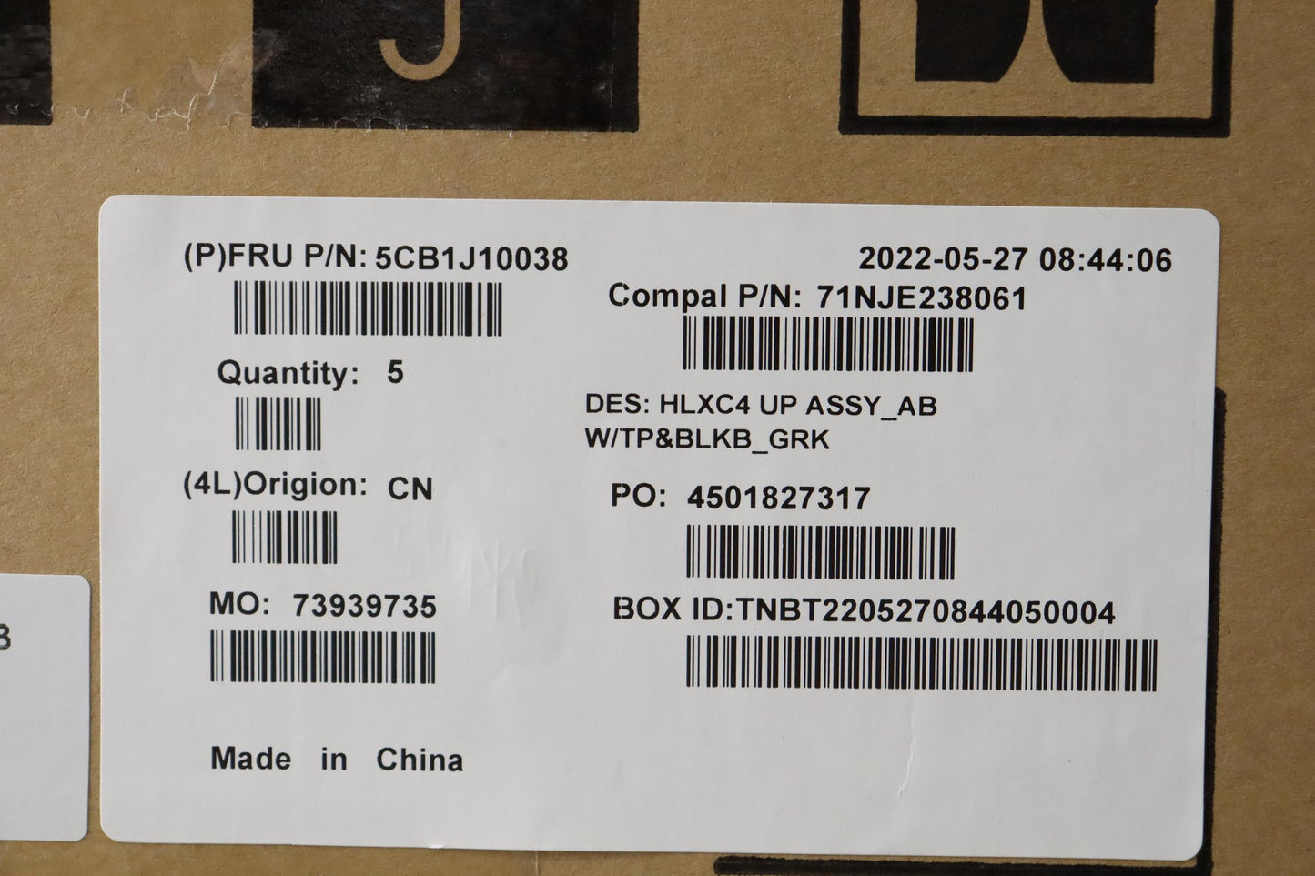Lenovo Cover Upper Case Assembly Gre - 5CB1J10038