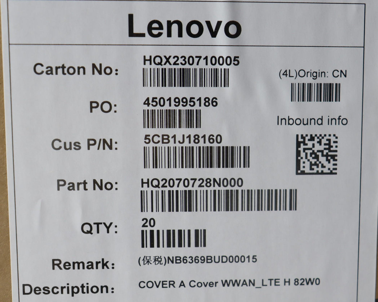 Lenovo Cover A Cover Wwan_Lte H 82W0 - 5CB1J18160
