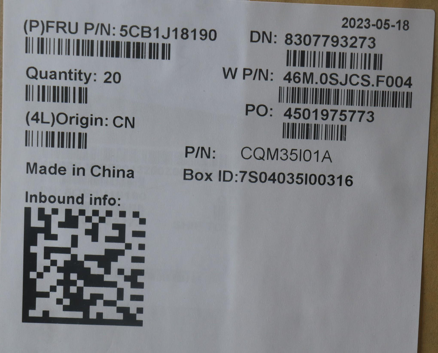 Lenovo Cover Fru A Cover Asm Ir Wl+Ww - 5CB1J18190
