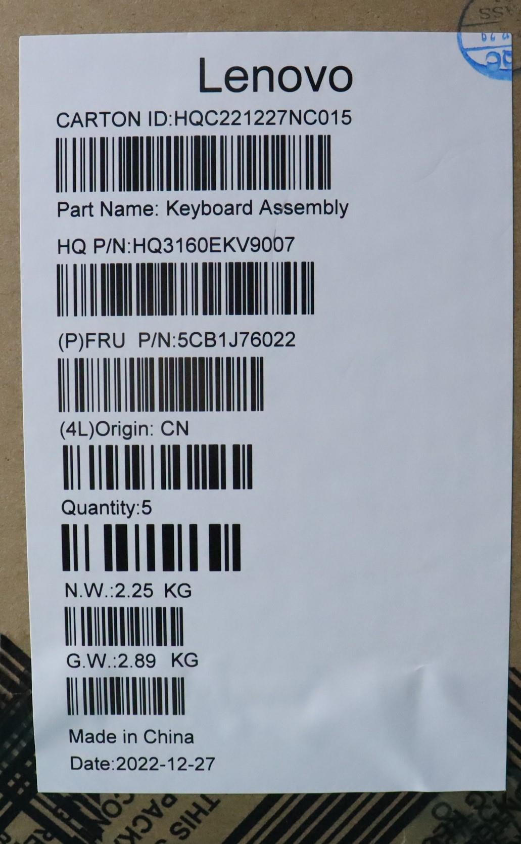 Lenovo Cover Upper Case Assembly Bul - 5CB1J76022